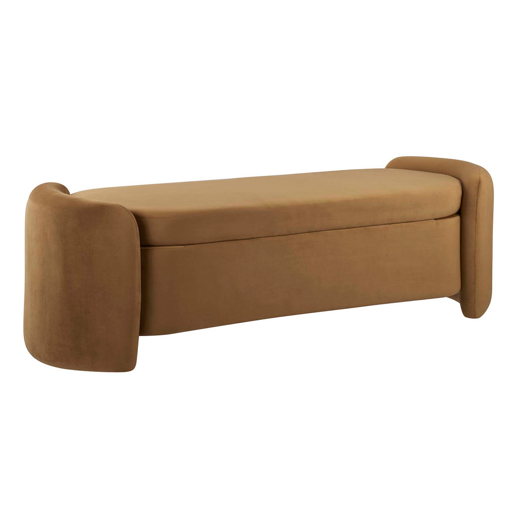 Nebula Upholstered Performance Velvet Bench - Cognac