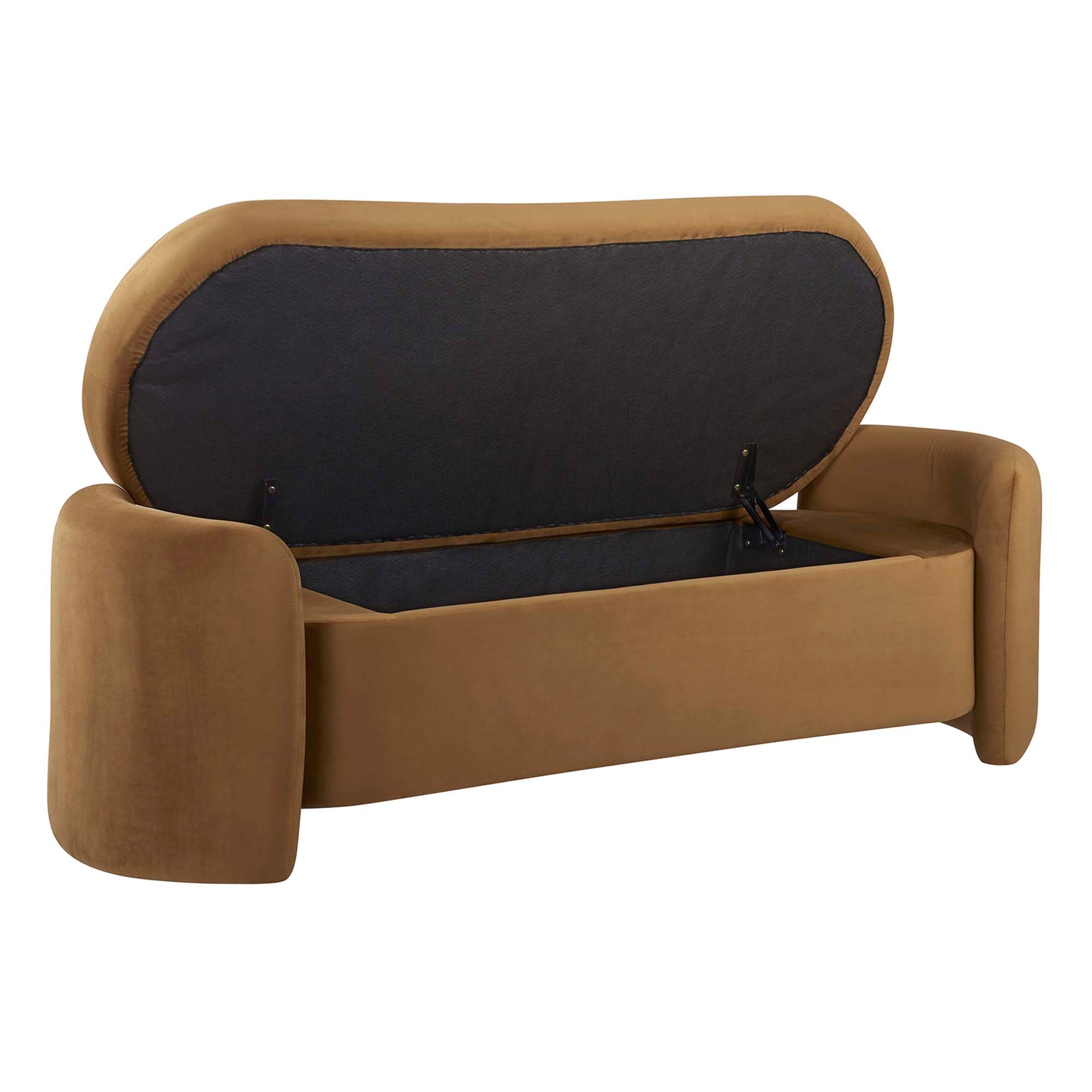 Nebula Upholstered Performance Velvet Bench - Cognac