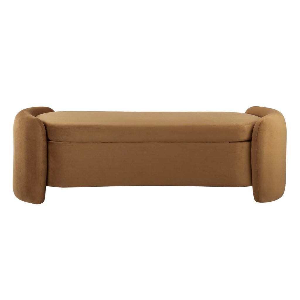 Nebula Upholstered Performance Velvet Bench - Cognac