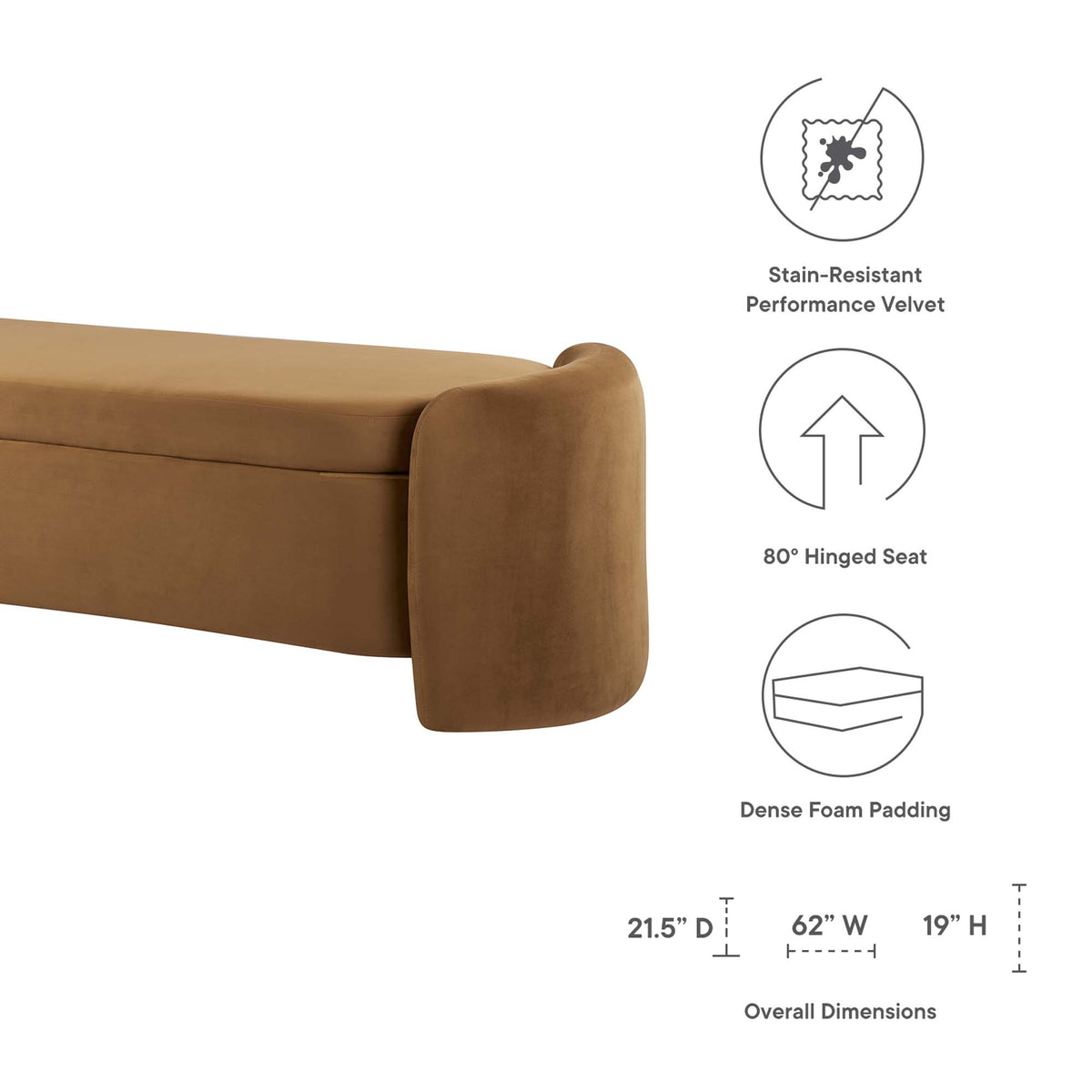 Nebula Upholstered Performance Velvet Bench - Cognac