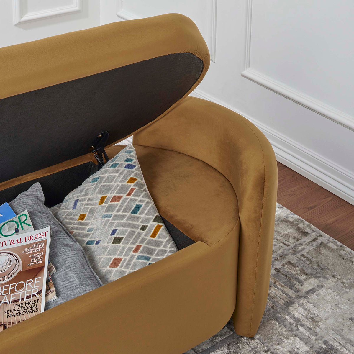 Nebula Upholstered Performance Velvet Bench - Cognac