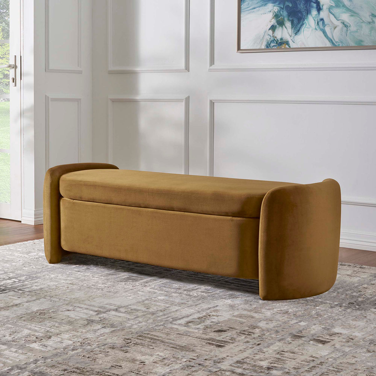 Nebula Upholstered Performance Velvet Bench - Cognac