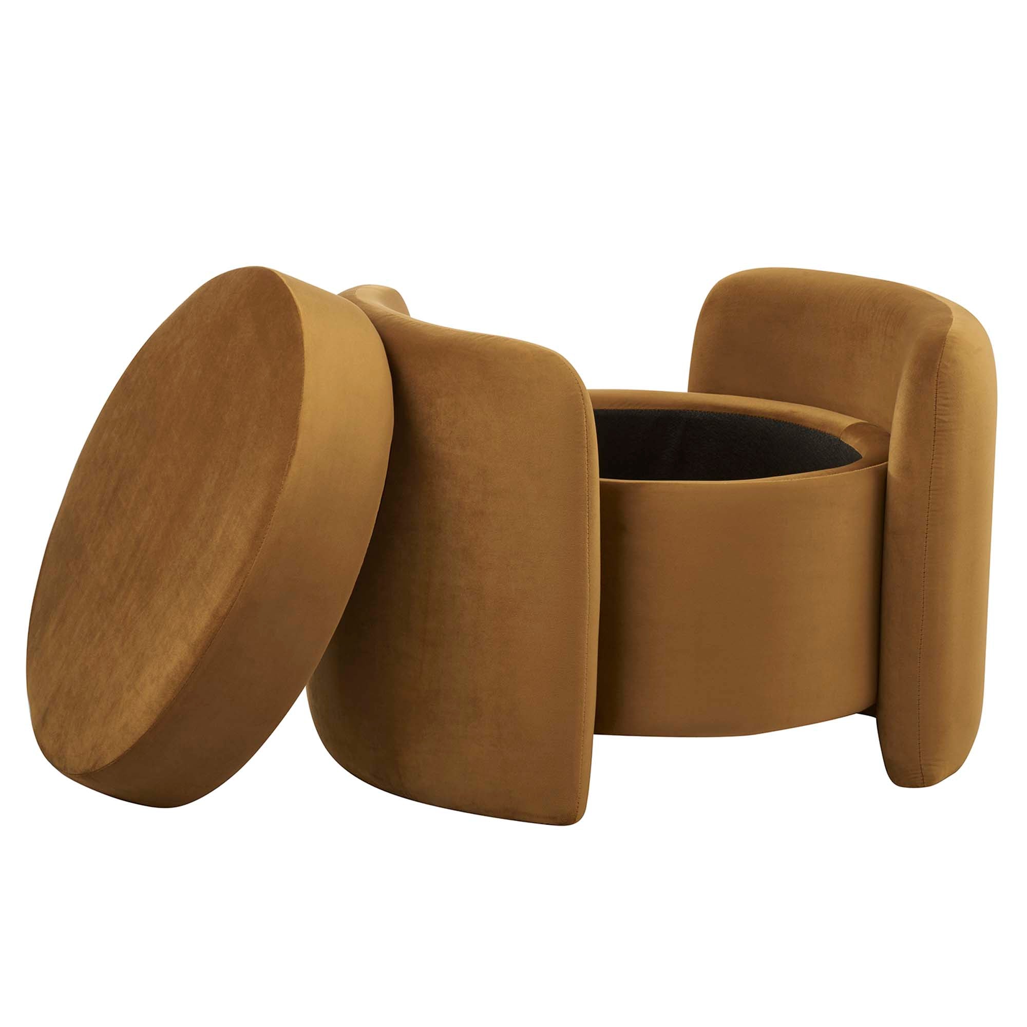 Nebula Upholstered Performance Velvet Ottoman - Cognac