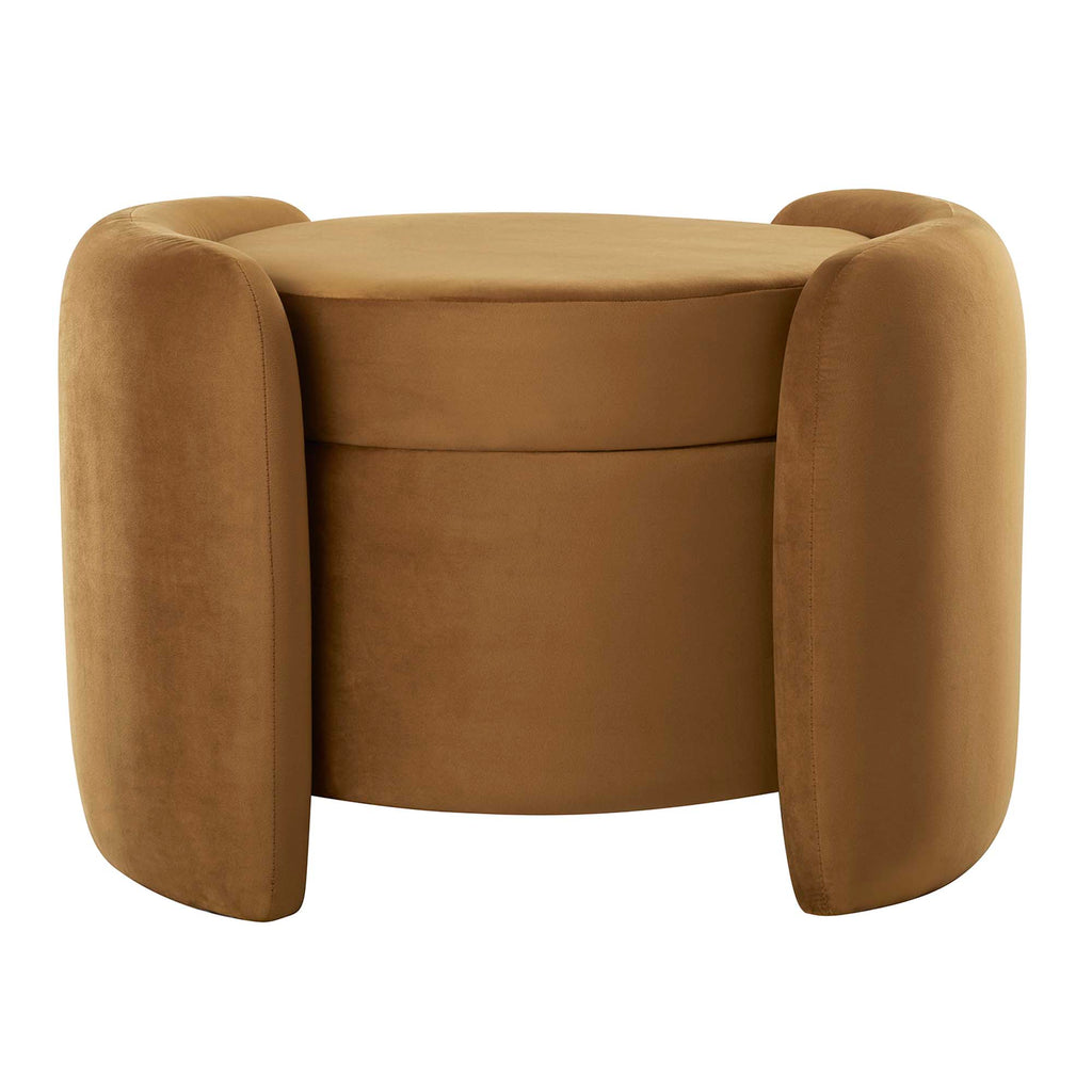Nebula Upholstered Performance Velvet Ottoman - Cognac