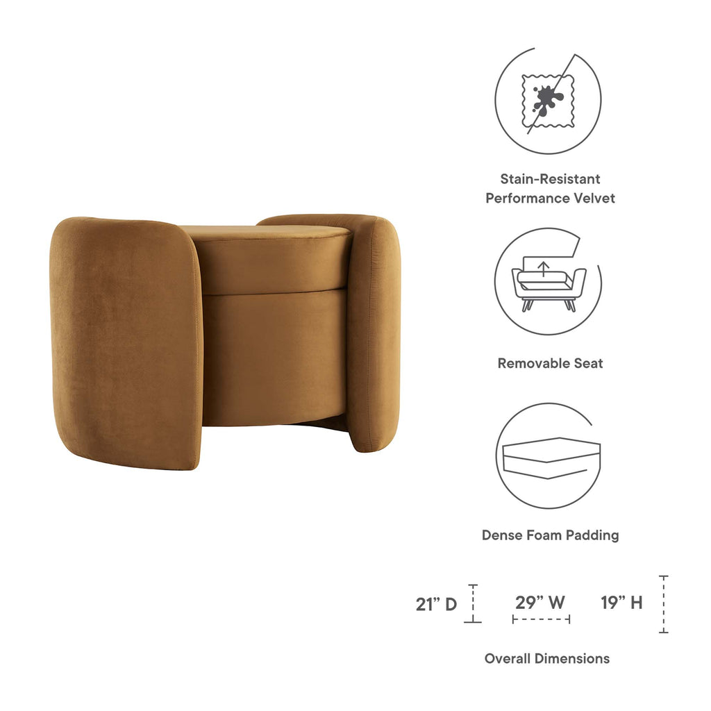 Nebula Upholstered Performance Velvet Ottoman - Cognac