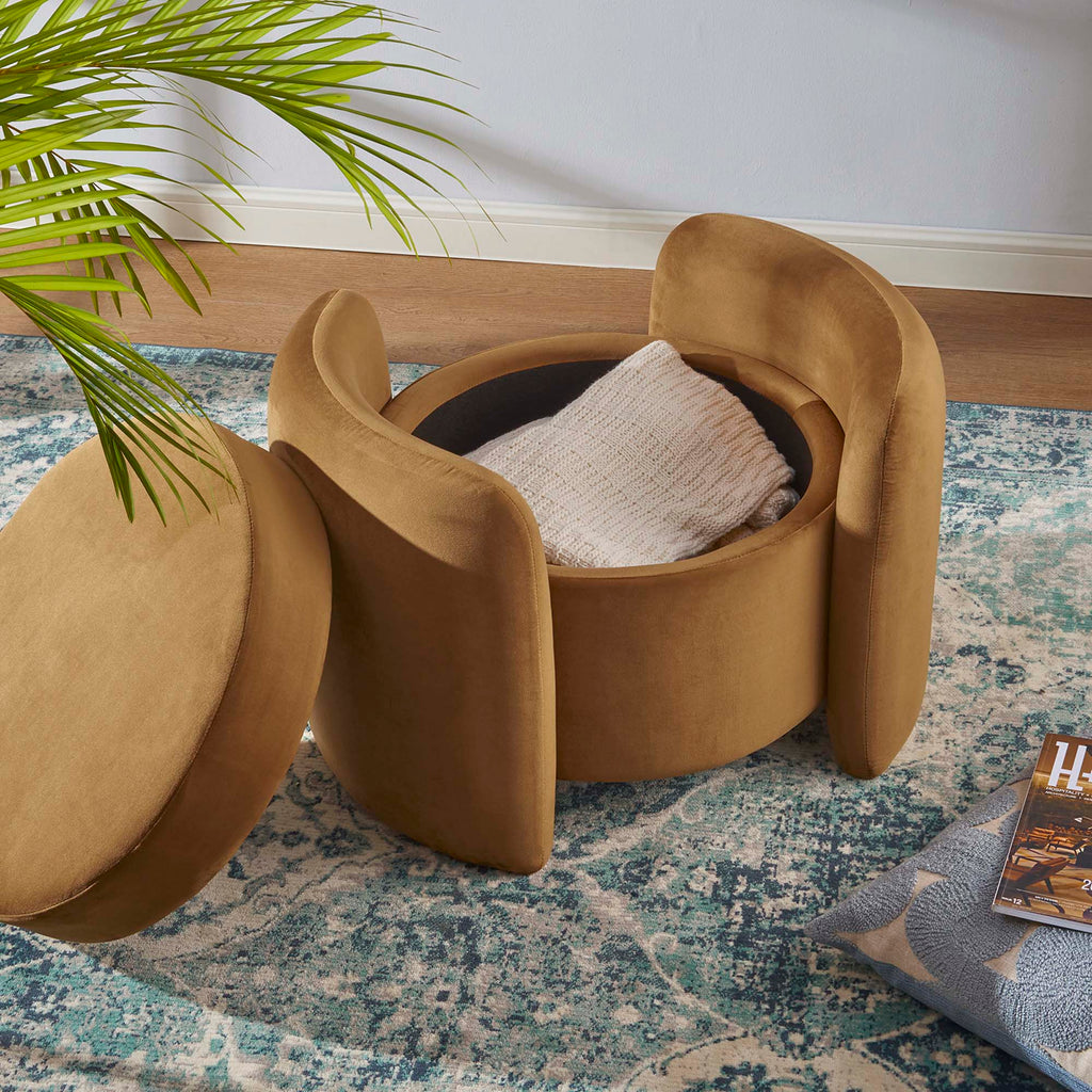 Nebula Upholstered Performance Velvet Ottoman - Cognac