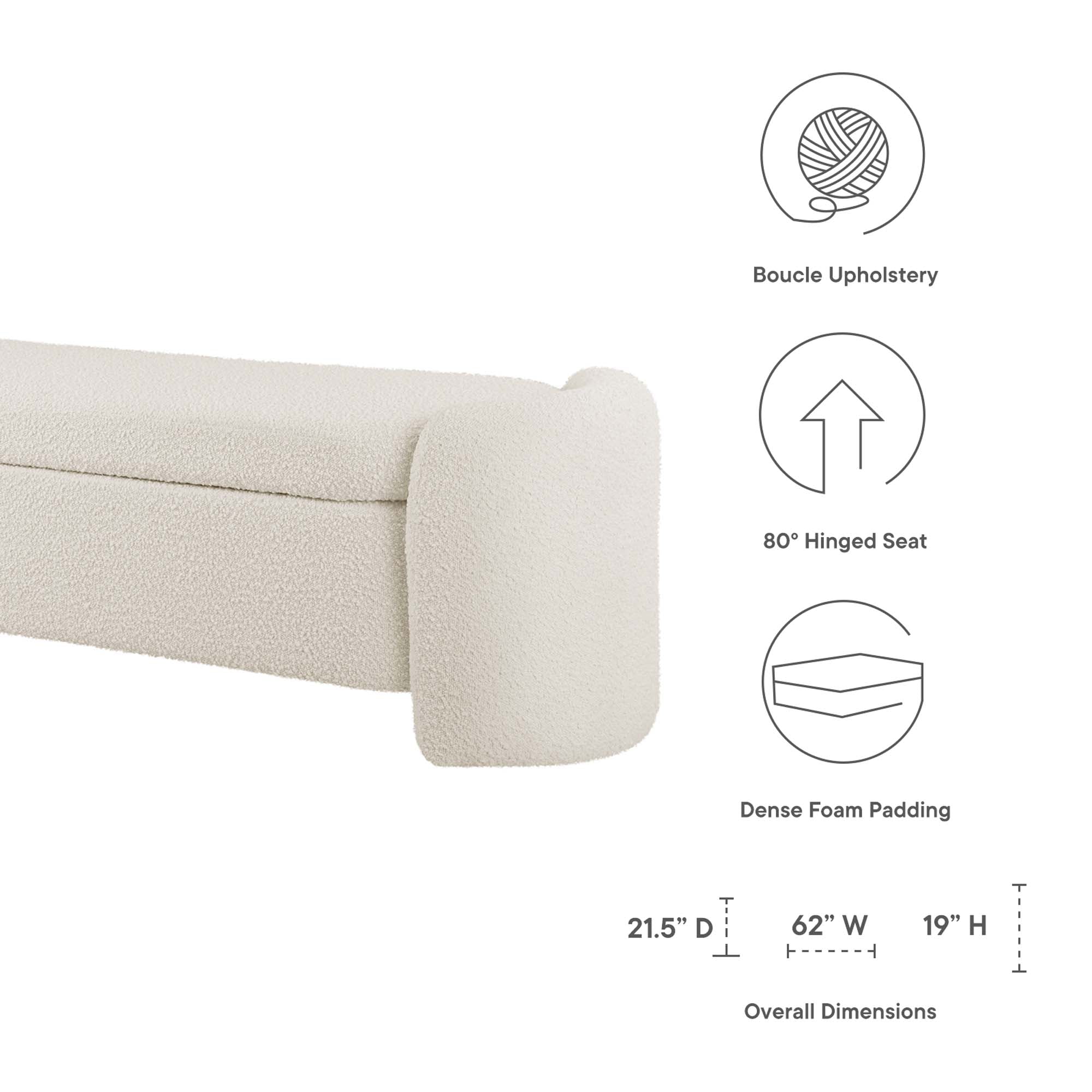 Nebula Boucle Upholstered Bench - Ivory