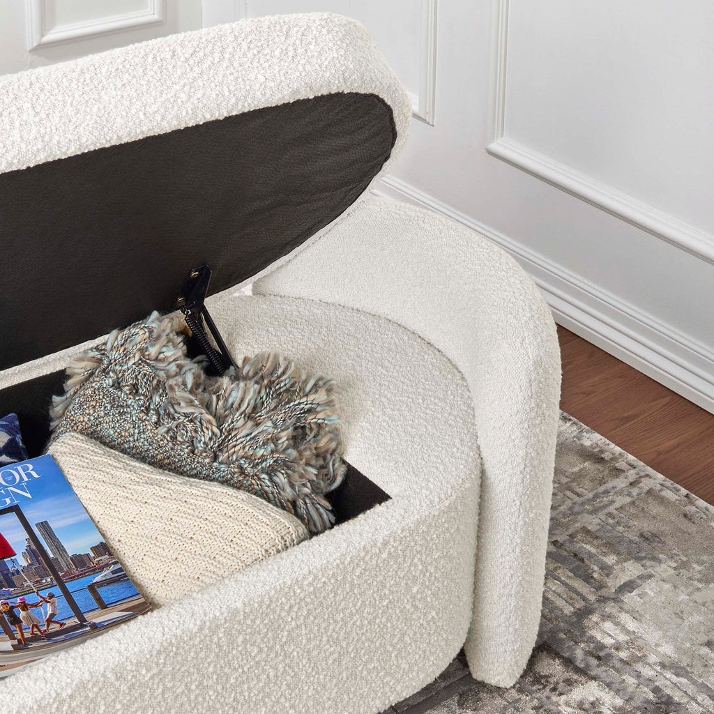 Nebula Boucle Upholstered Bench - Ivory