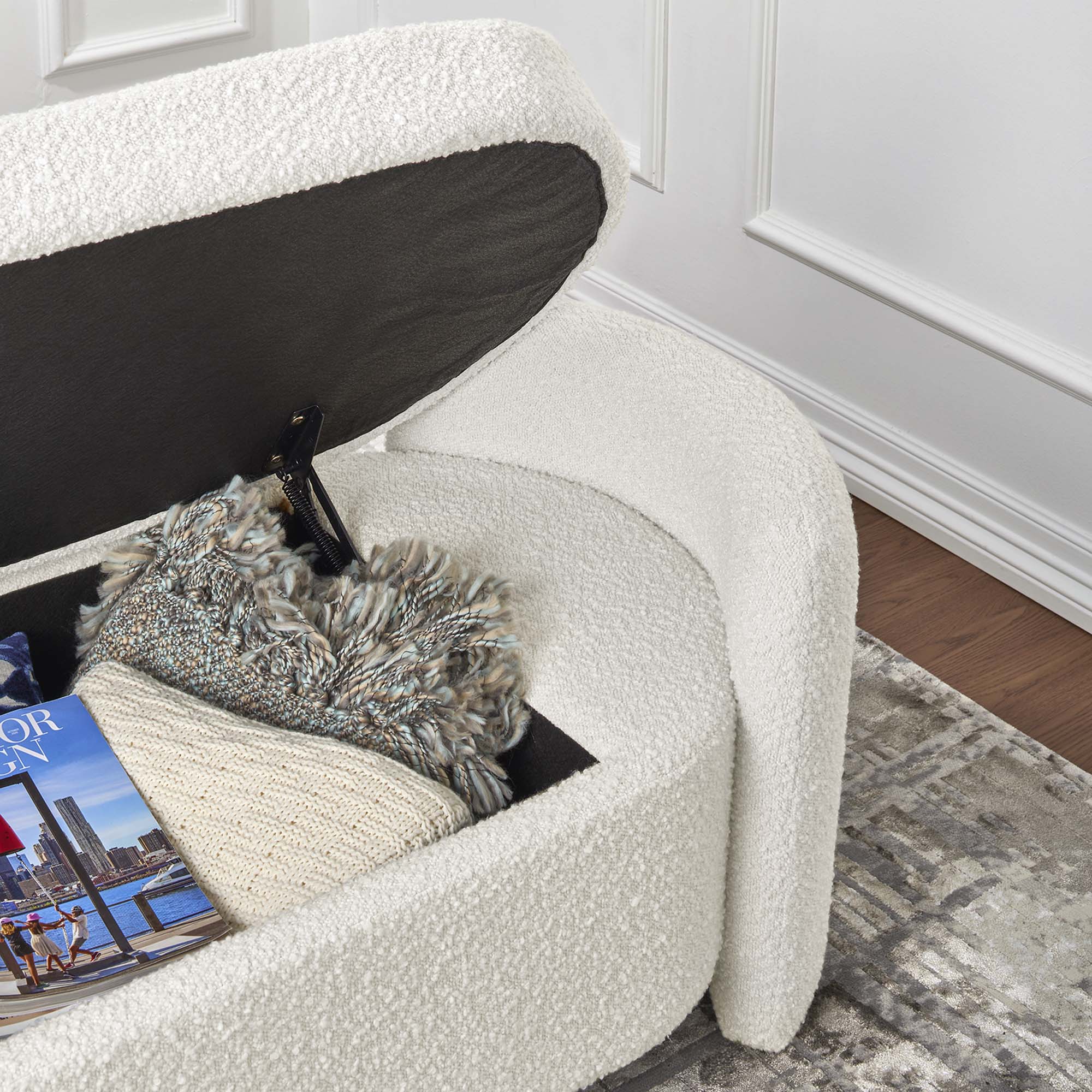 Nebula Boucle Upholstered Bench - Ivory