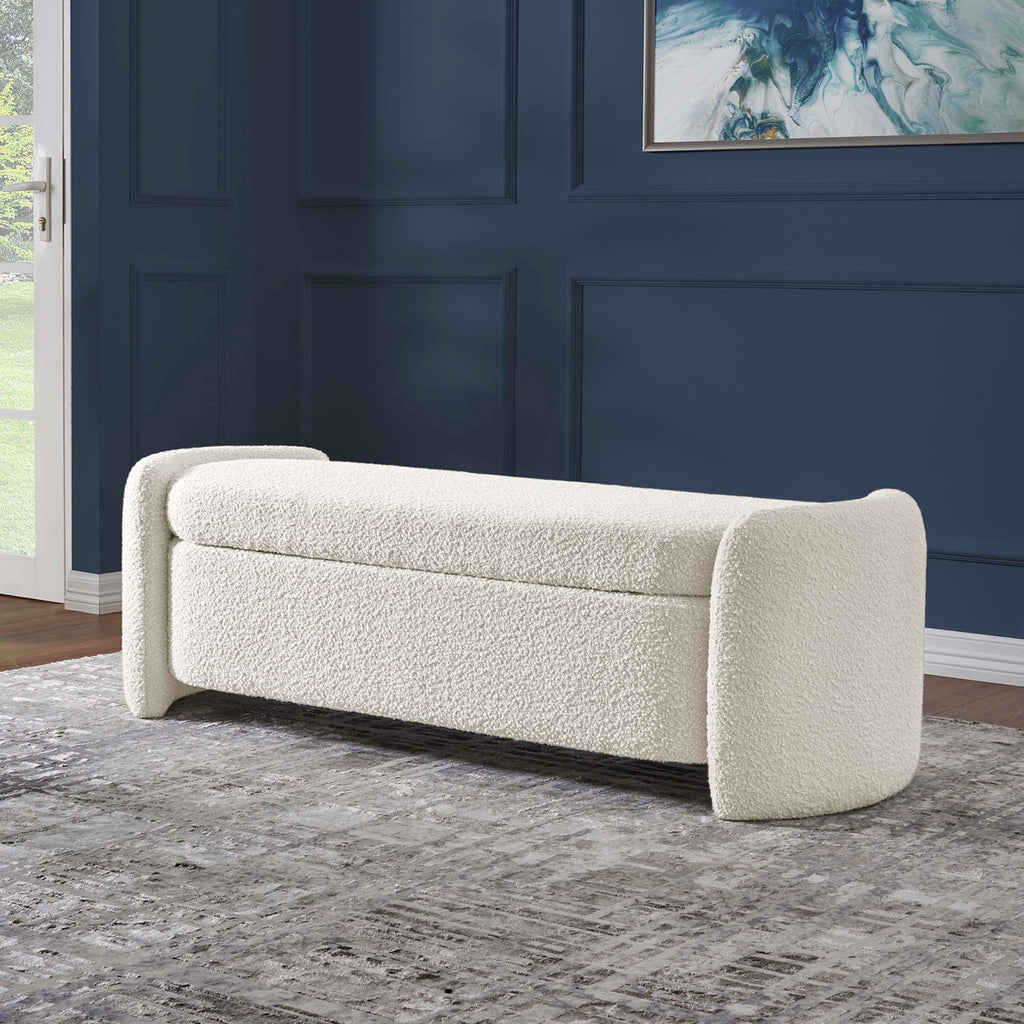 Nebula Boucle Upholstered Bench - Ivory