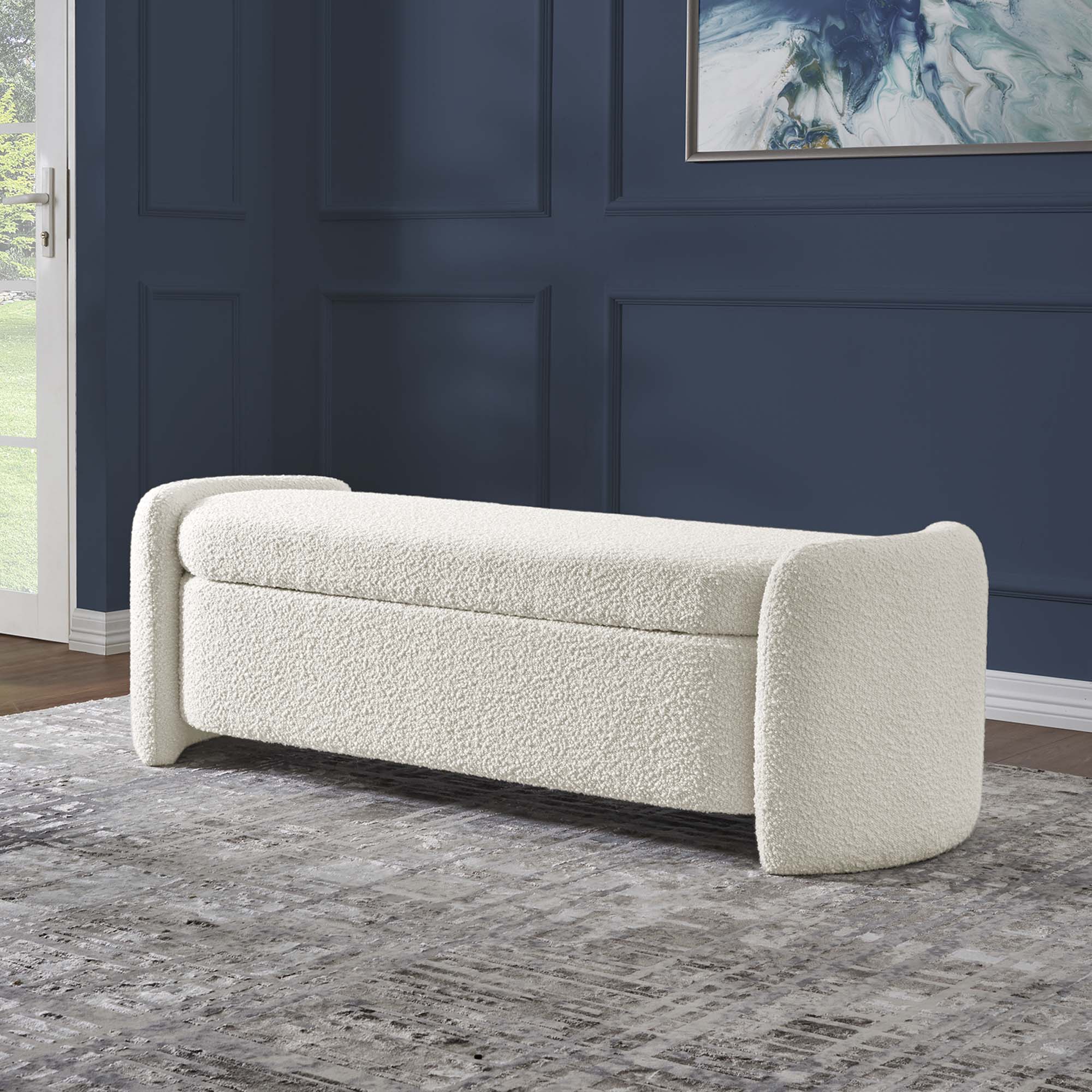 Nebula Boucle Upholstered Bench - Ivory