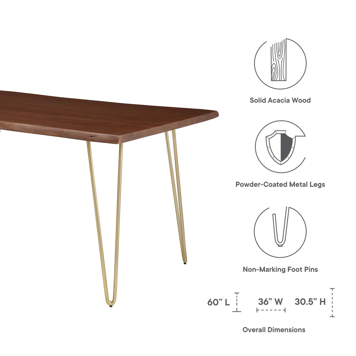 Ardor 60" Live Edge Acacia Wood Acacia Wood Dining Table - Gold Walnut