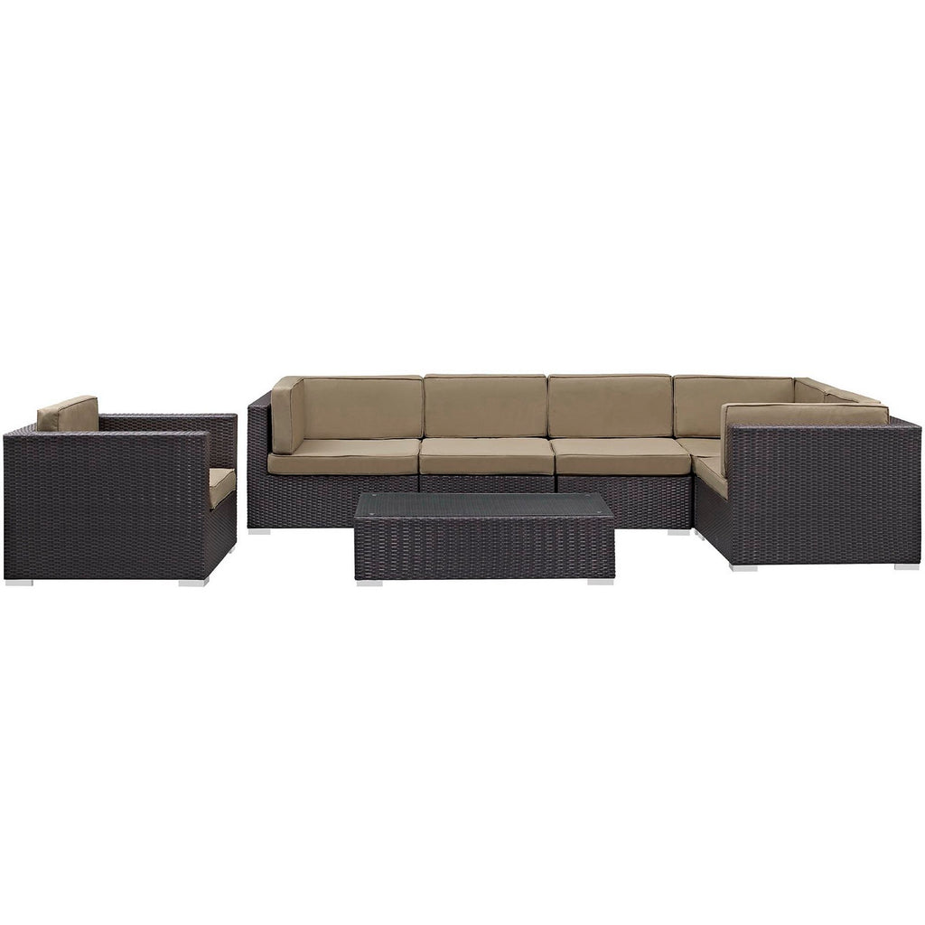 Corona 7 Piece Outdoor Patio Sectional Set - Espresso Mocha
