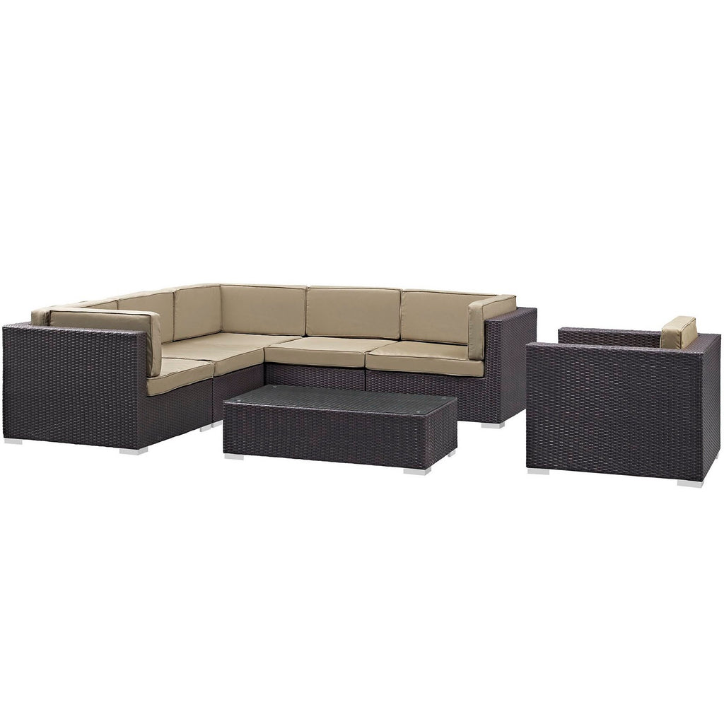 Corona 7 Piece Outdoor Patio Sectional Set - Espresso Mocha