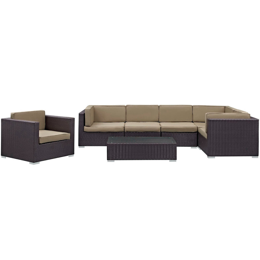 Corona 7 Piece Outdoor Patio Sectional Set - Espresso Mocha