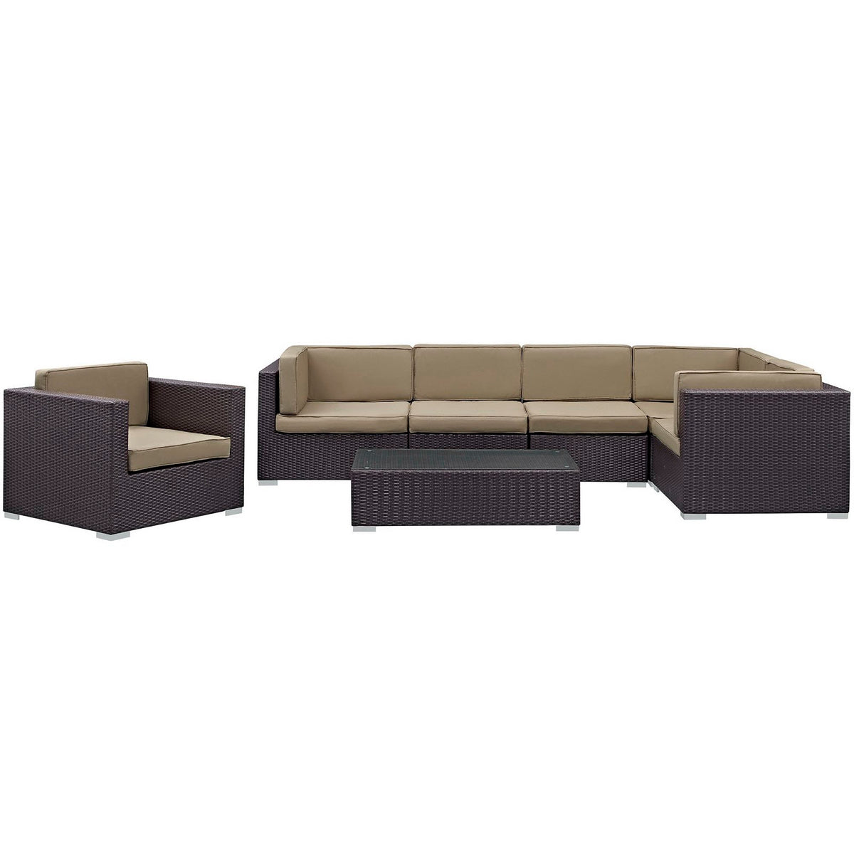 Corona 7 Piece Outdoor Patio Sectional Set - Espresso Mocha