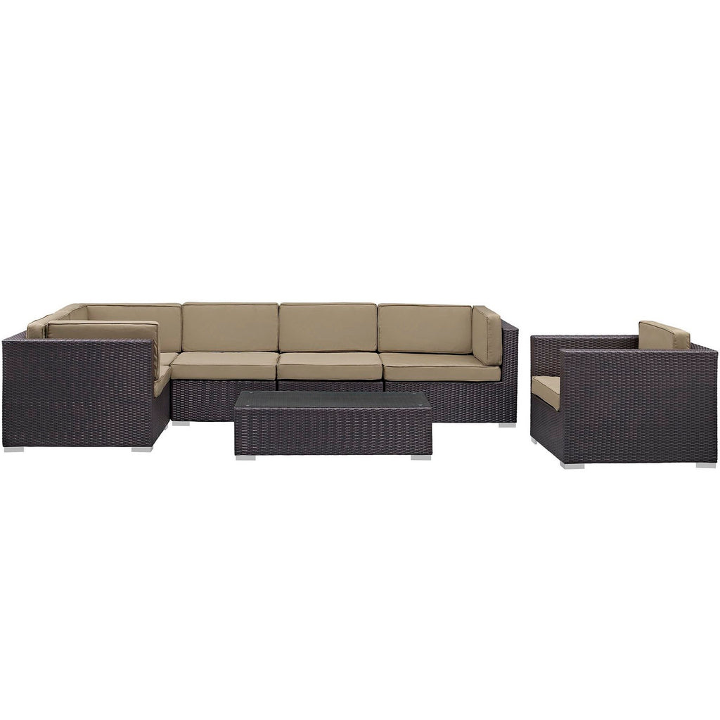 Corona 7 Piece Outdoor Patio Sectional Set - Espresso Mocha