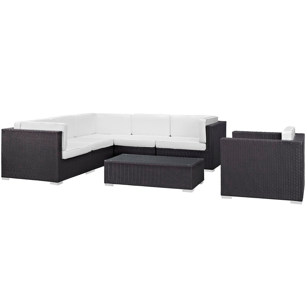 Corona 7 Piece Outdoor Patio Sectional Set - Espresso White