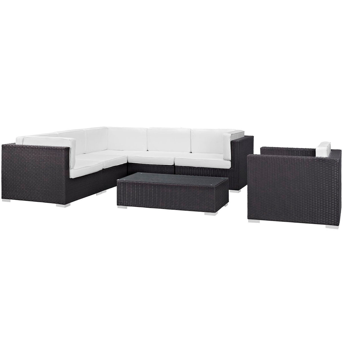 Corona 7 Piece Outdoor Patio Sectional Set - Espresso White