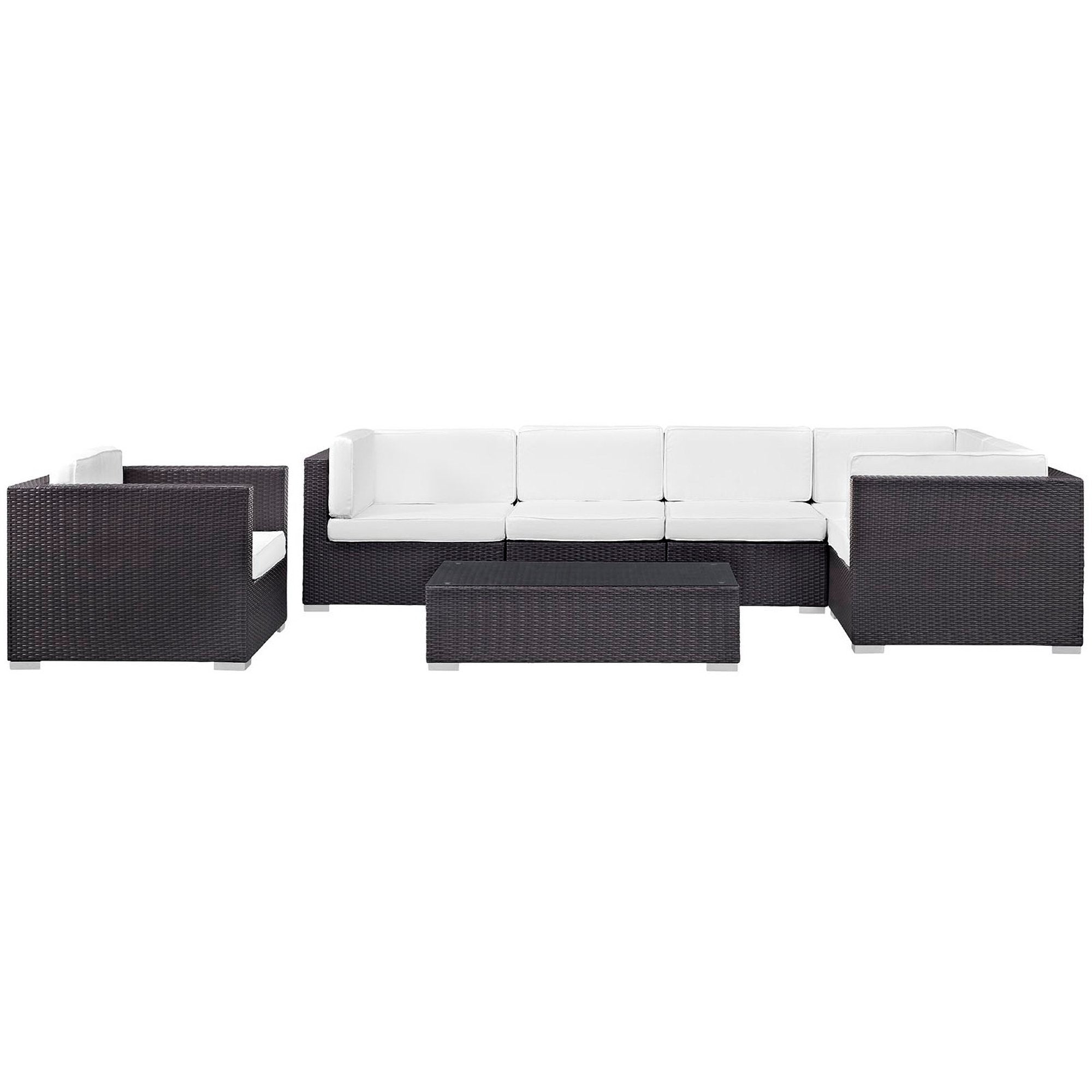 Corona 7 Piece Outdoor Patio Sectional Set - Espresso White
