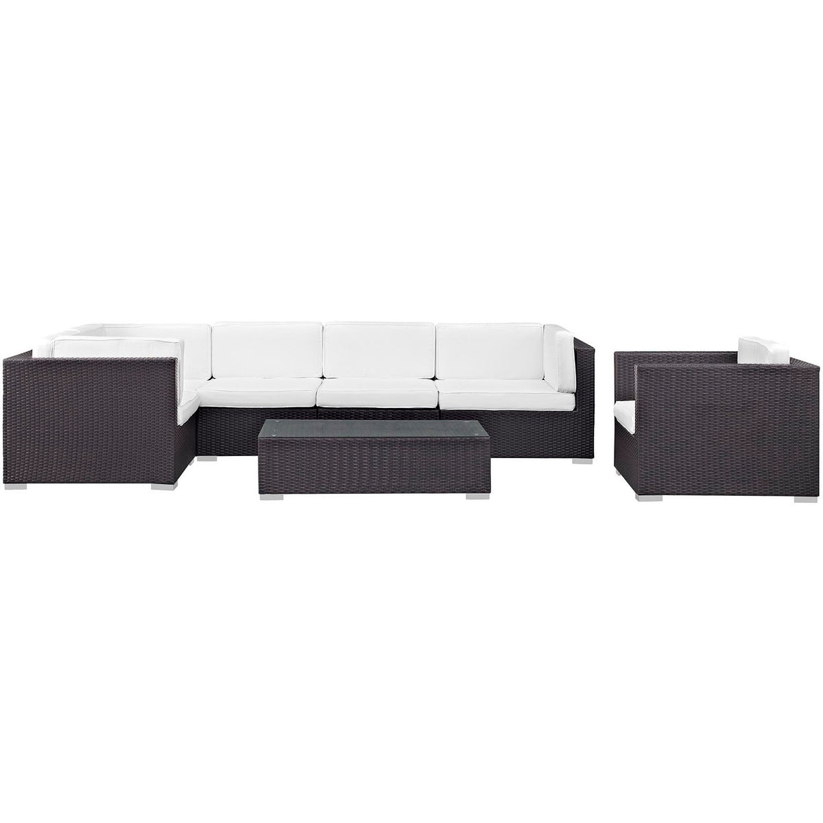 Corona 7 Piece Outdoor Patio Sectional Set - Espresso White