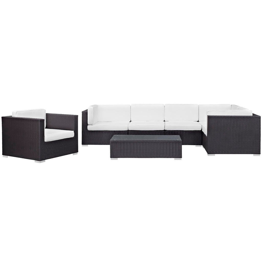 Corona 7 Piece Outdoor Patio Sectional Set - Espresso White