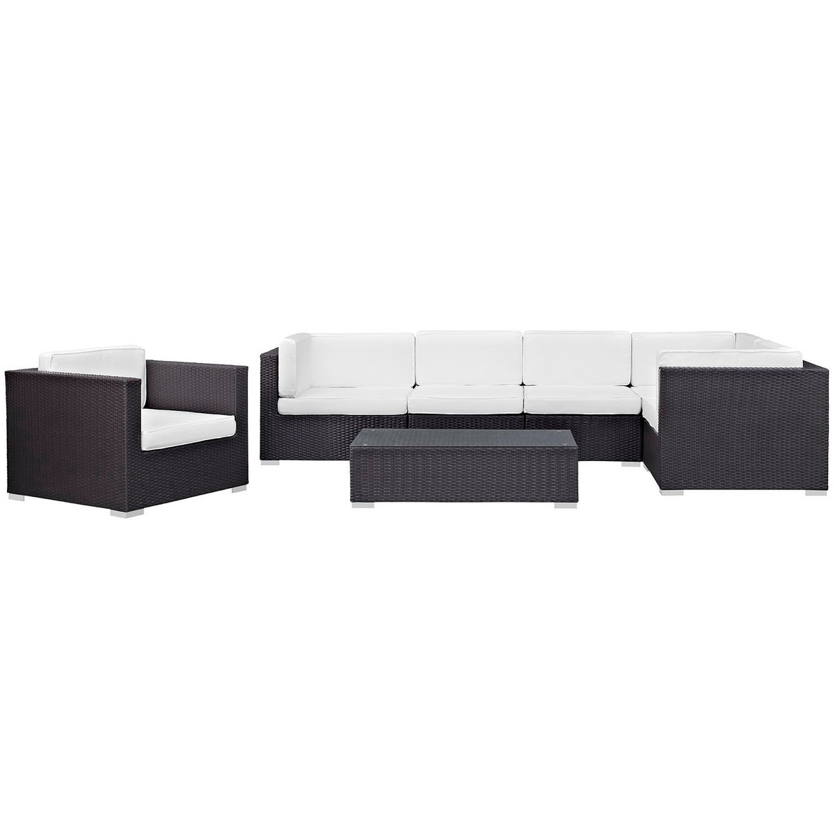 Corona 7 Piece Outdoor Patio Sectional Set - Espresso White
