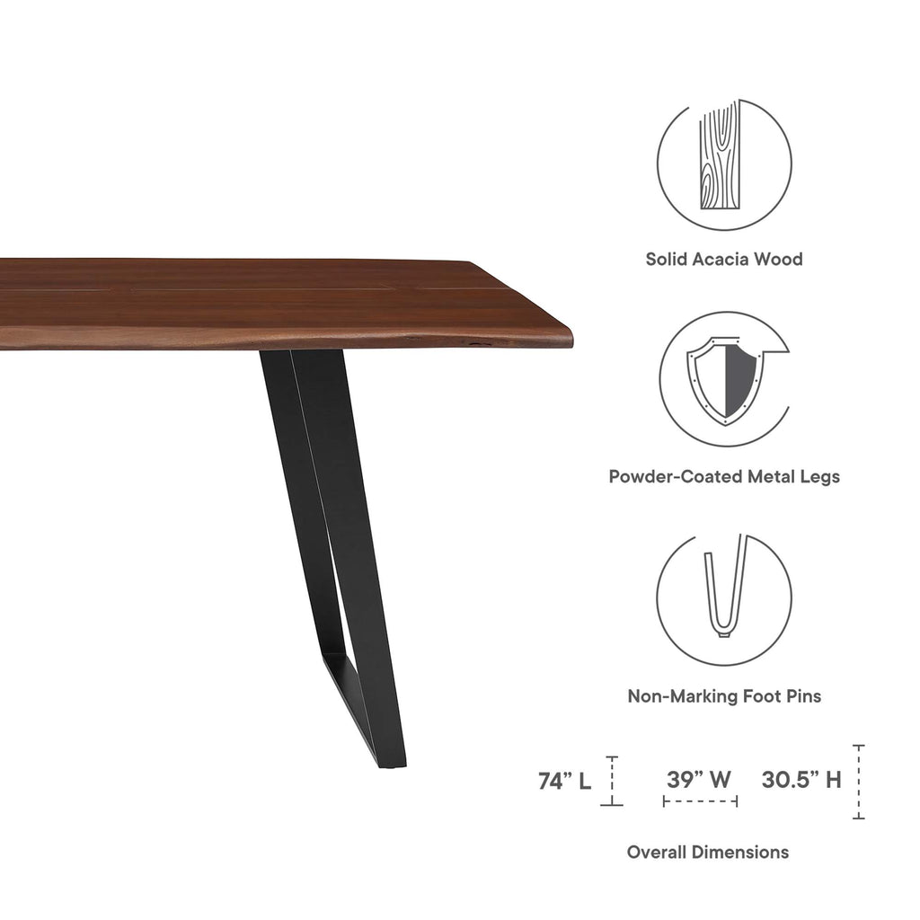Viggo 74" Live Edge Acacia Wood Dining Table - Black Walnut