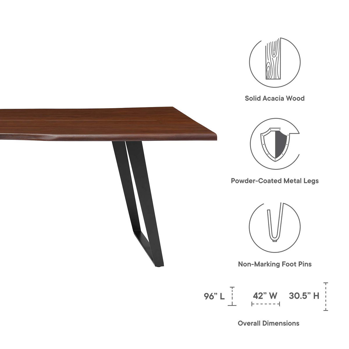 Viggo 96" Live Edge Acacia Wood Acacia Wood Dining Table - Black Walnut