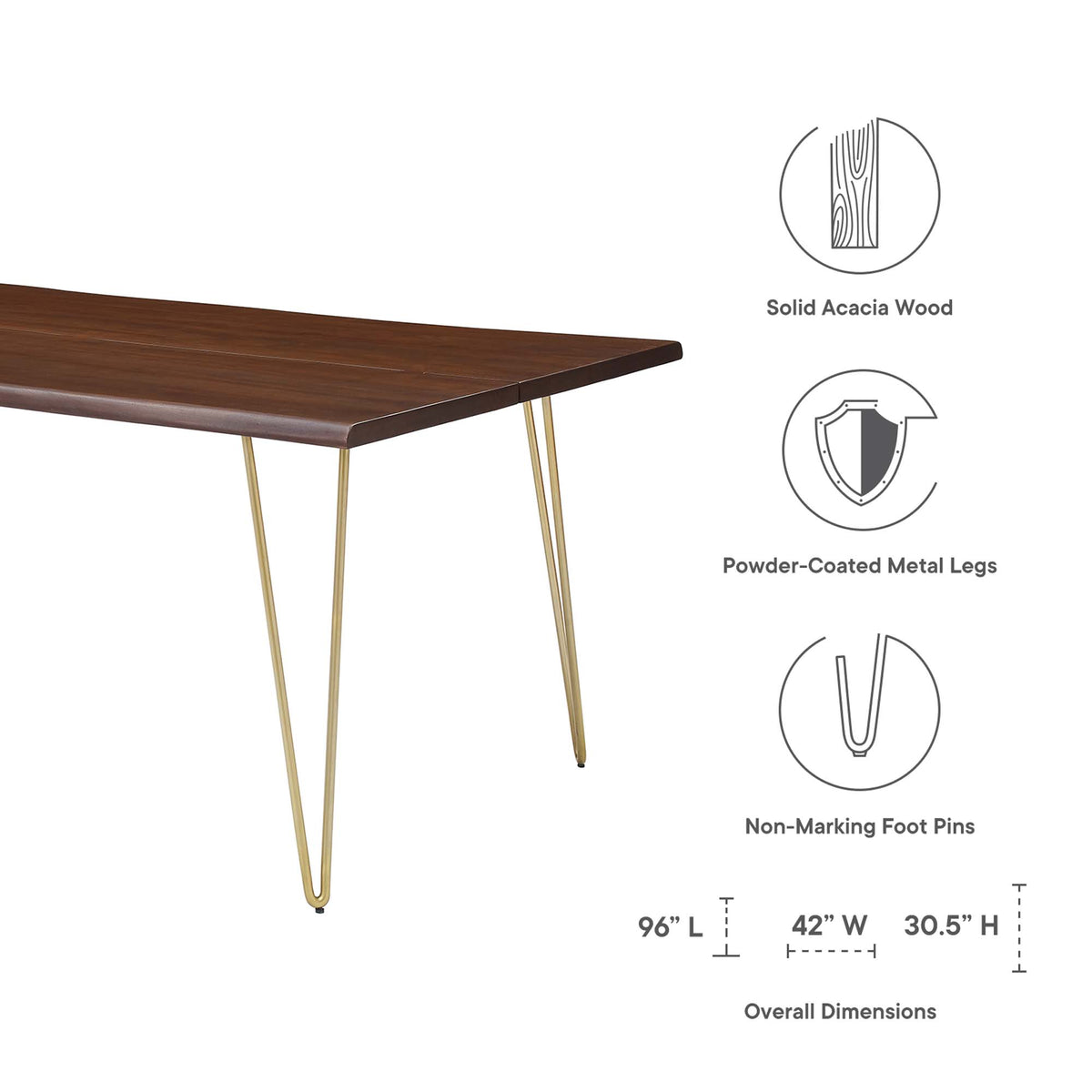 Ardor 96" Live Edge Acacia Wood Acacia Wood Dining Table - Gold Walnut