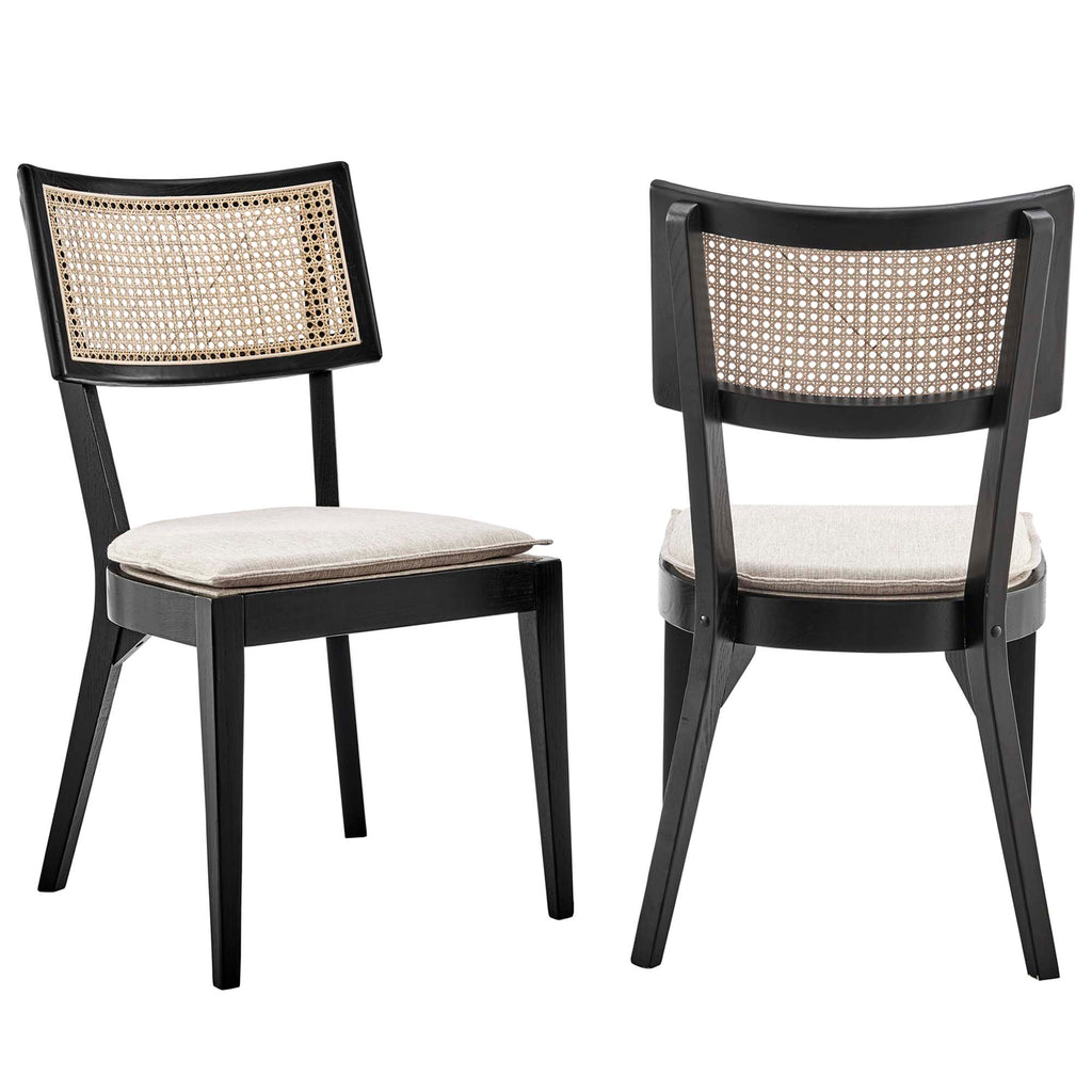 Caledonia Fabric Upholstered Wood Dining Chair Set of 2 - Black Beige