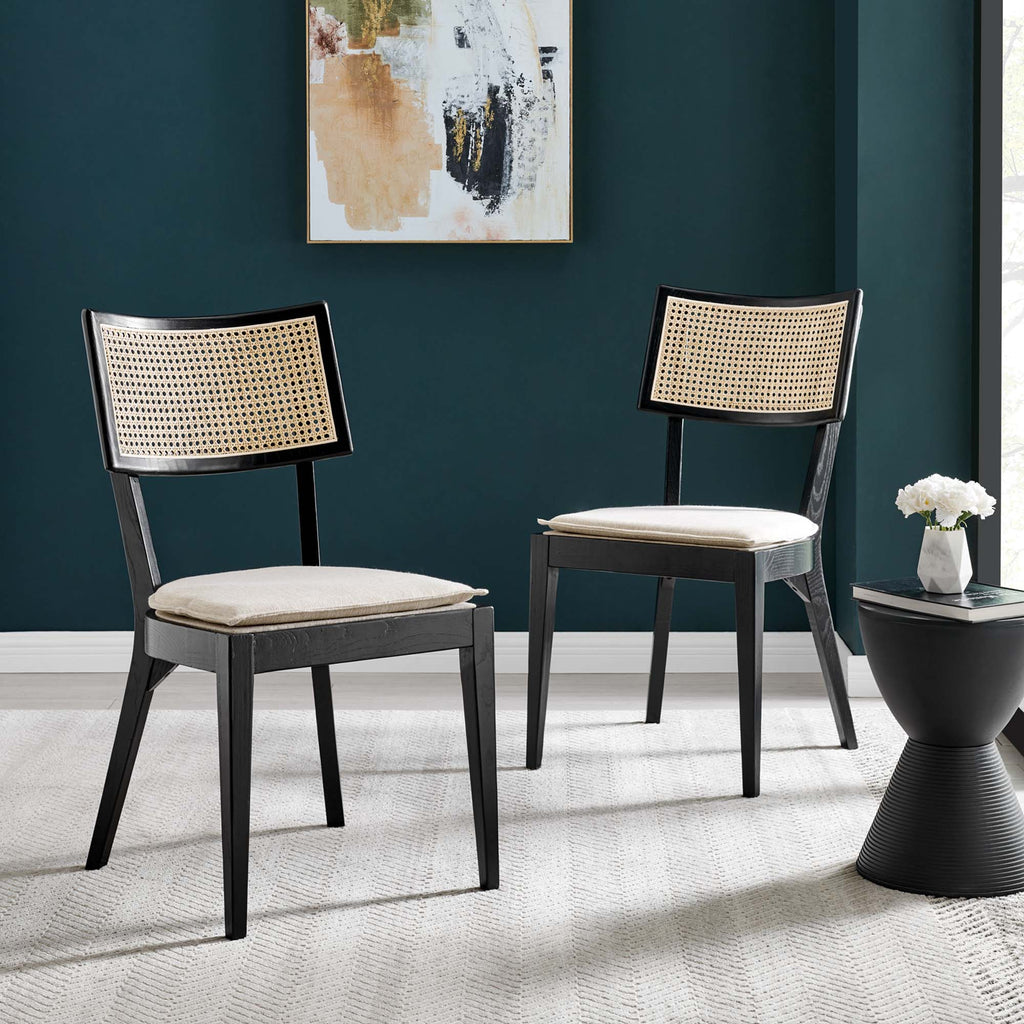 Caledonia Fabric Upholstered Wood Dining Chair Set of 2 - Black Beige