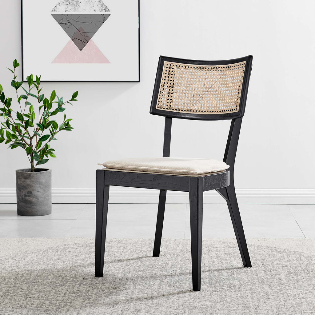 Caledonia Fabric Upholstered Wood Dining Chair Set of 2 - Black Beige