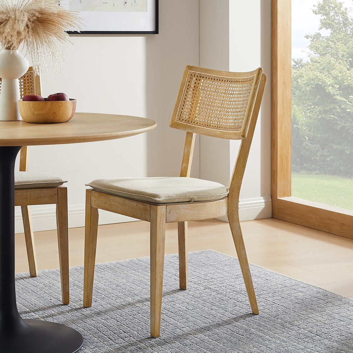 Caledonia Fabric Upholstered Wood Dining Chair Set of 2 - Gray Beige