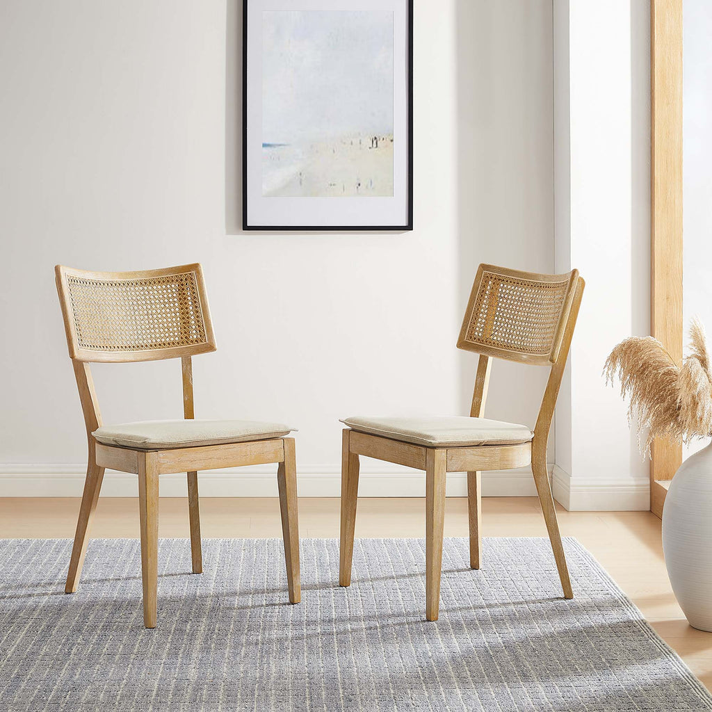 Caledonia Fabric Upholstered Wood Dining Chair Set of 2 - Gray Beige