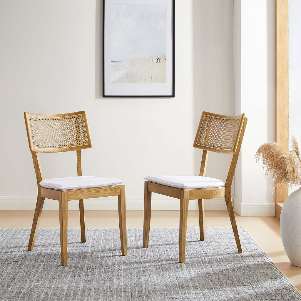 Caledonia Fabric Upholstered Wood Dining Chair Set of 2 - Natural White