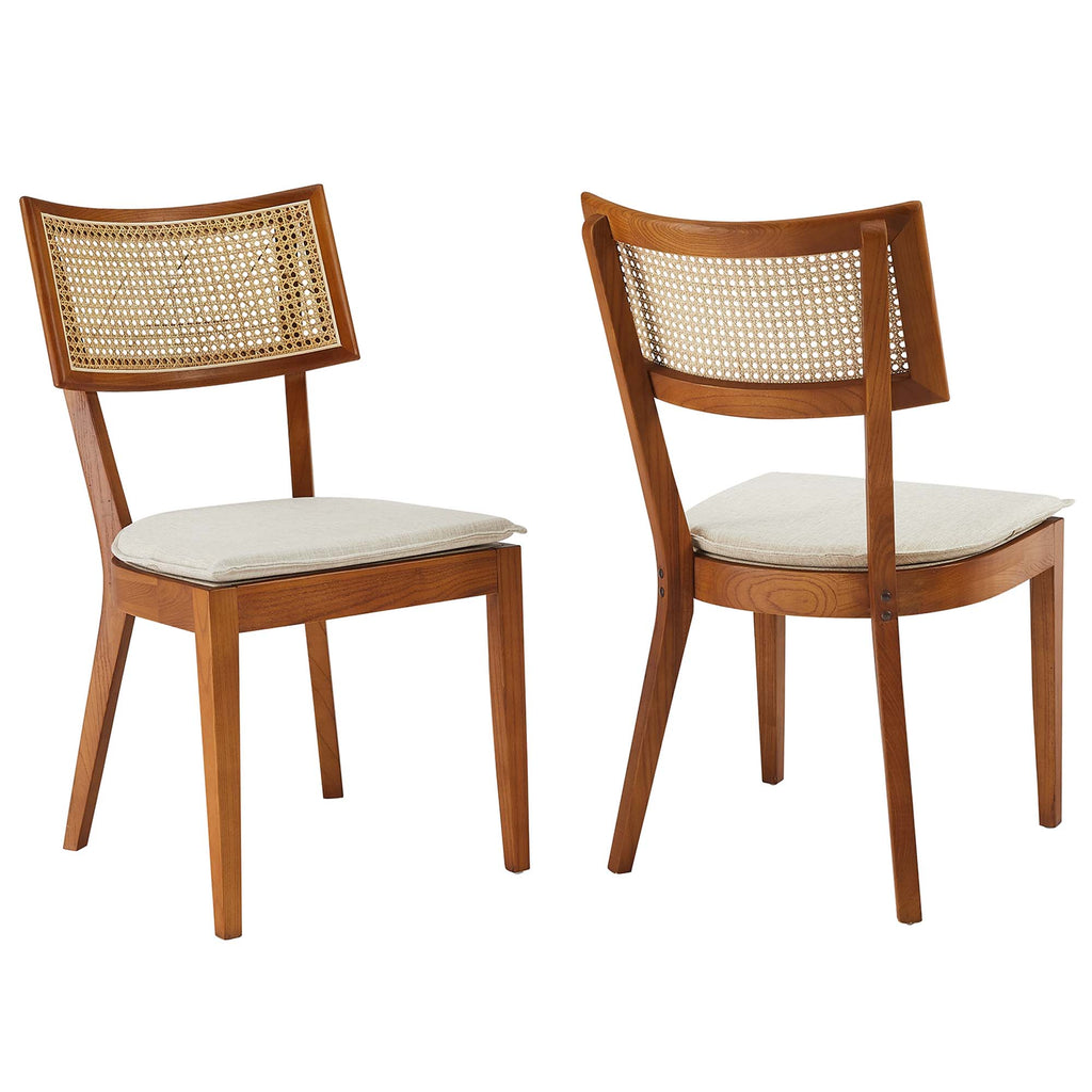 Caledonia Fabric Upholstered Wood Dining Chair Set of 2 - Walnut Beige