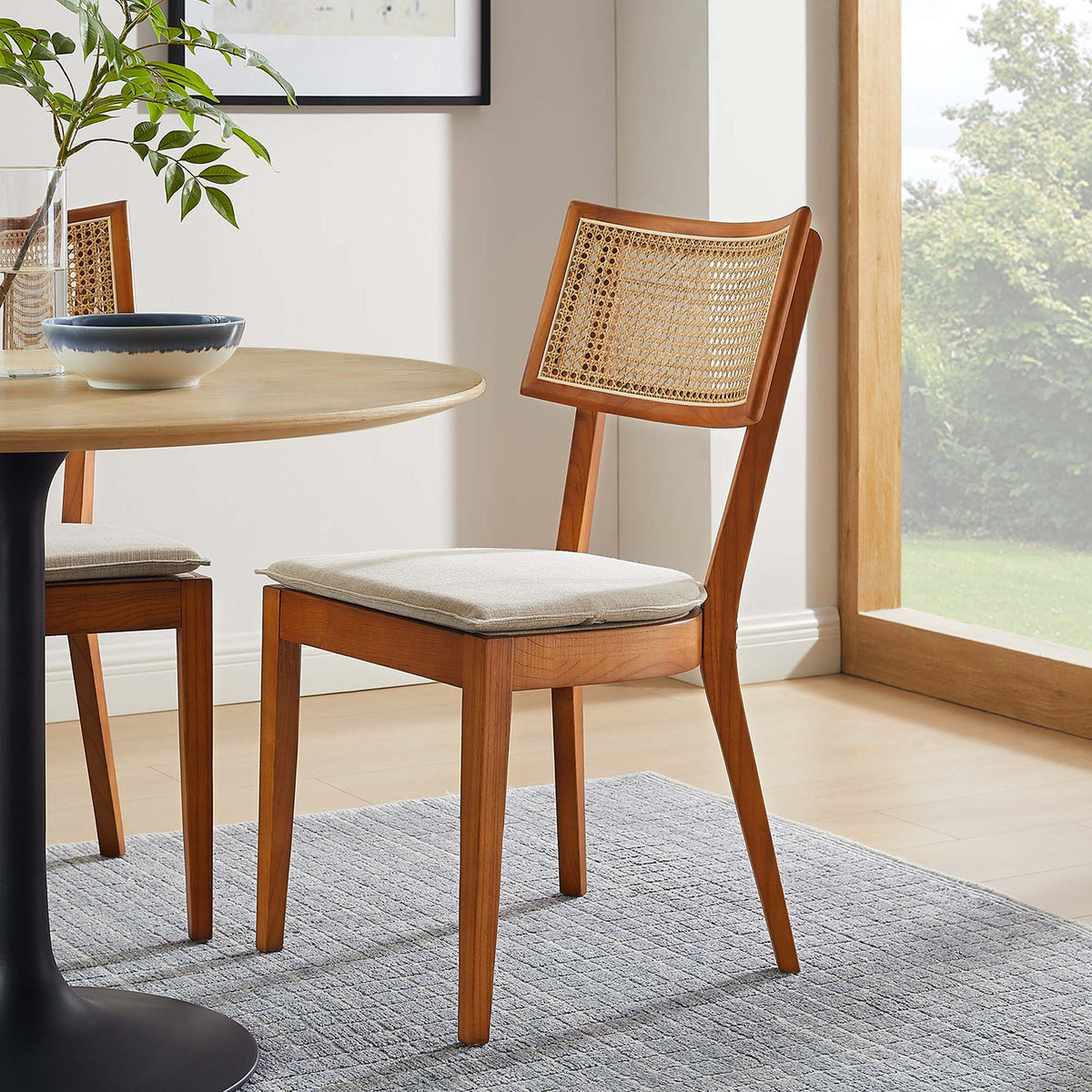 Caledonia Fabric Upholstered Wood Dining Chair Set of 2 - Walnut Beige