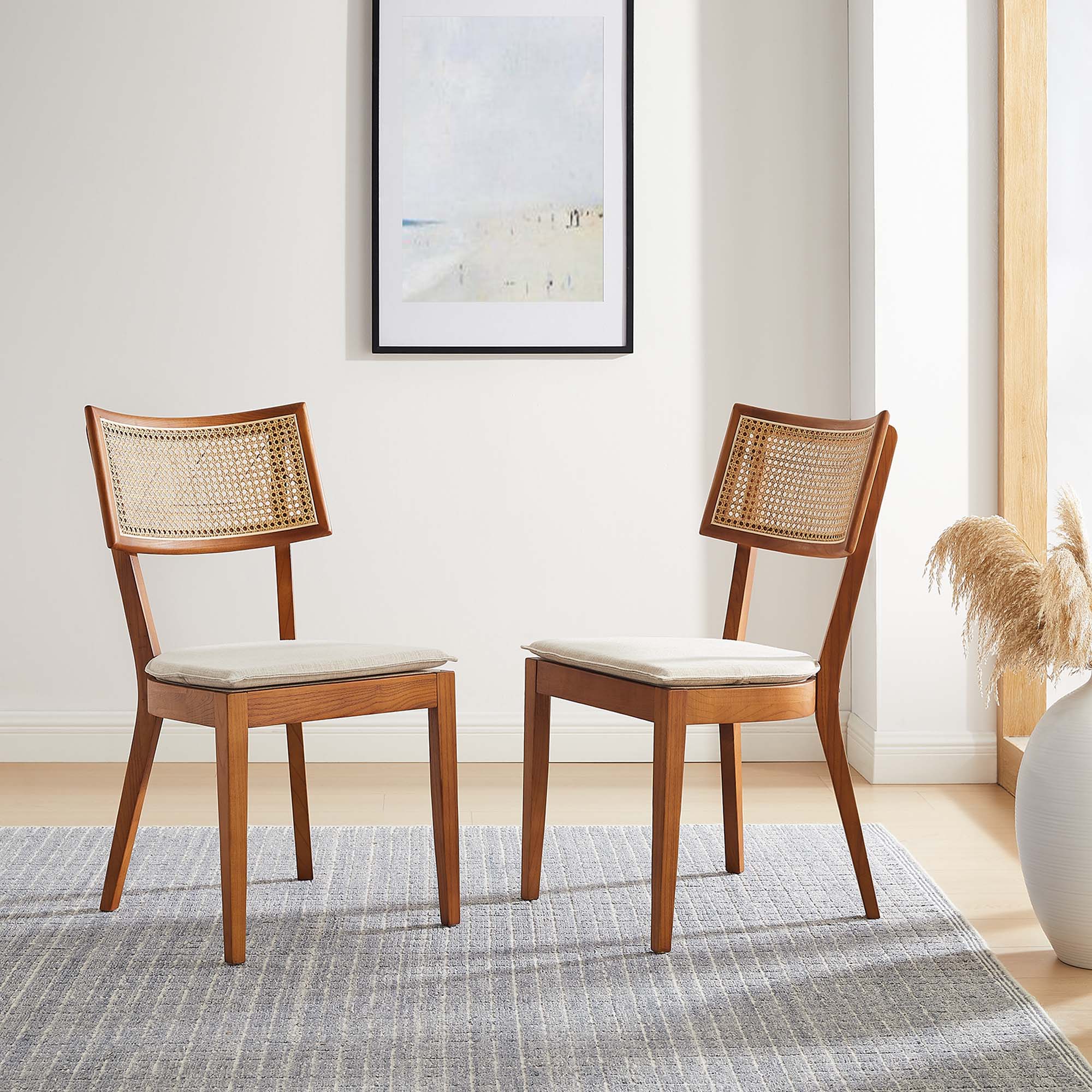 Caledonia Fabric Upholstered Wood Dining Chair Set of 2 - Walnut Beige