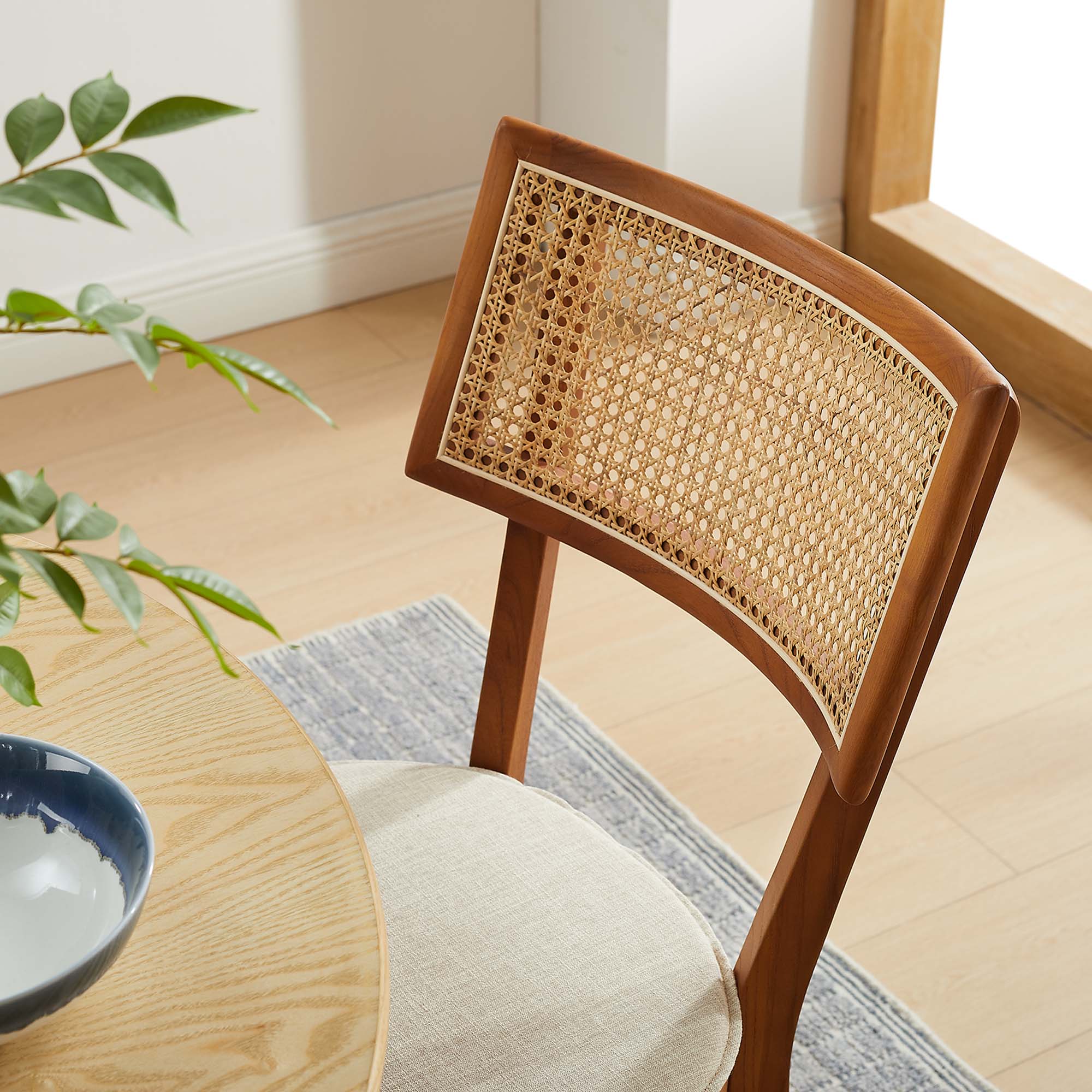 Caledonia Fabric Upholstered Wood Dining Chair Set of 2 - Walnut Beige