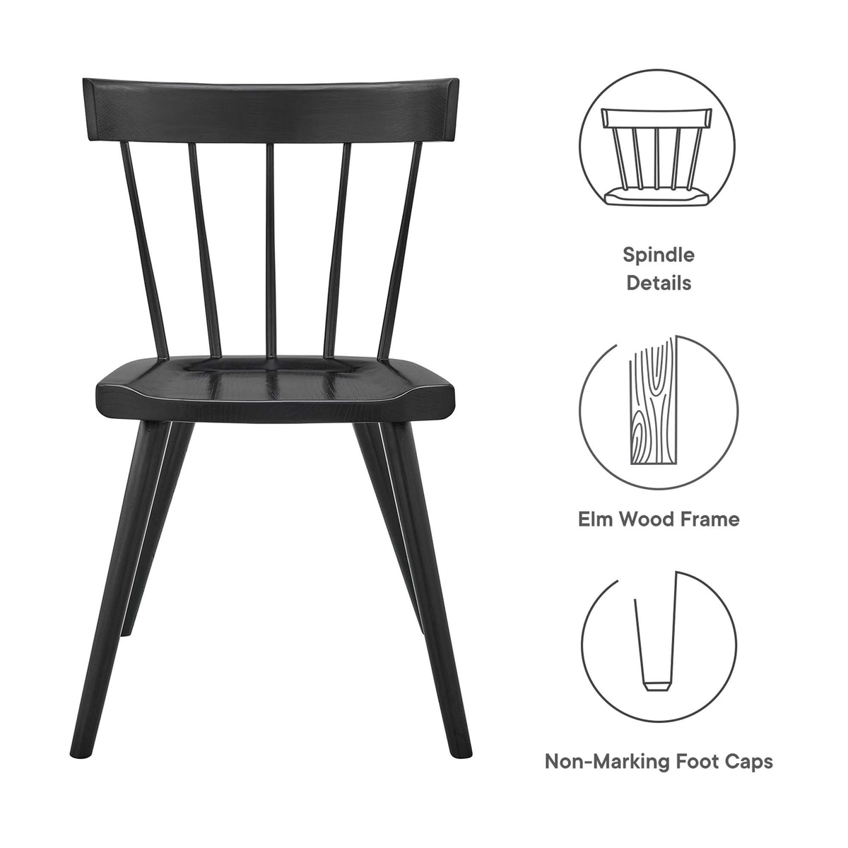 Sutter Wood Dining Side Chair Set of 2 - Black