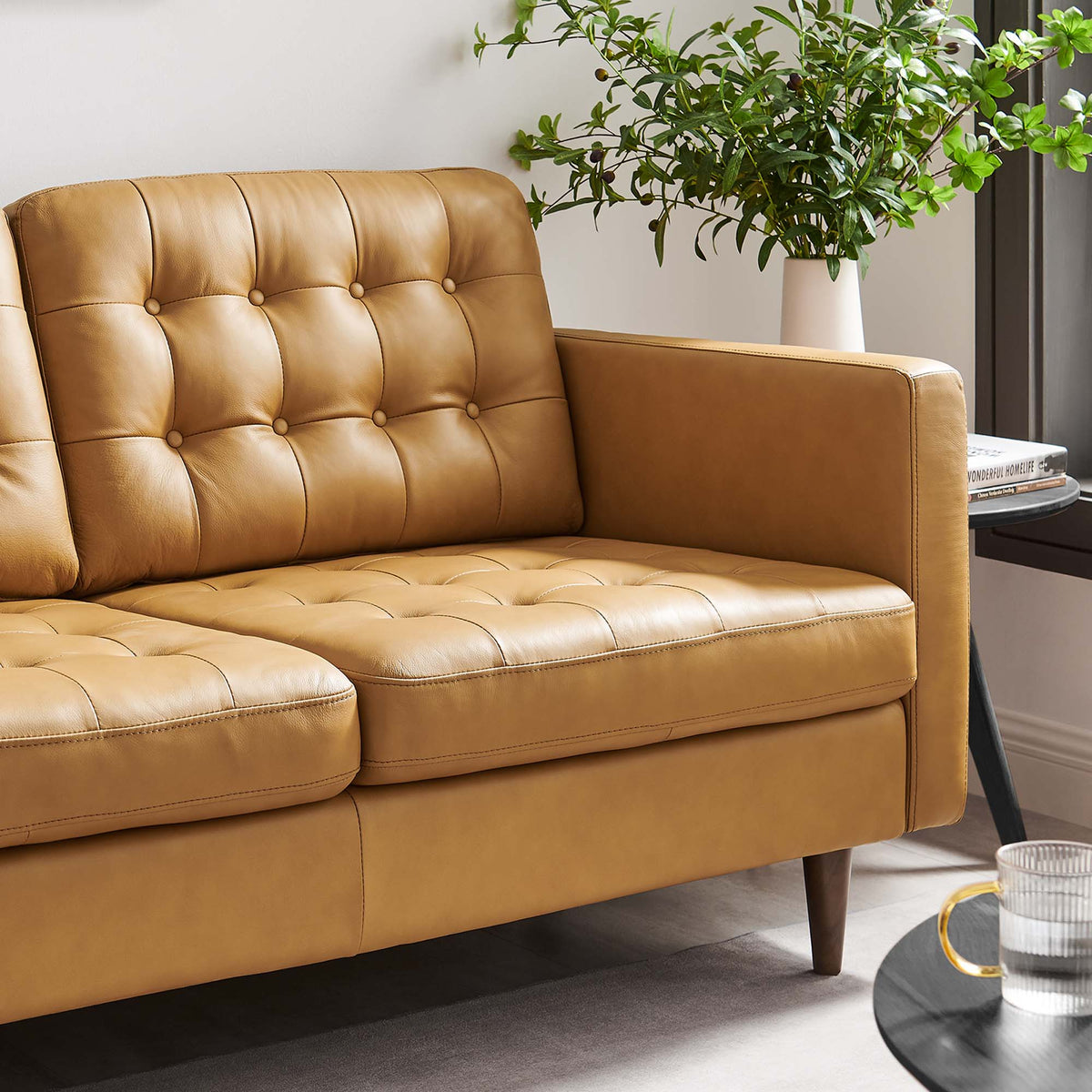 Exalt Tufted Leather Loveseat - Tan