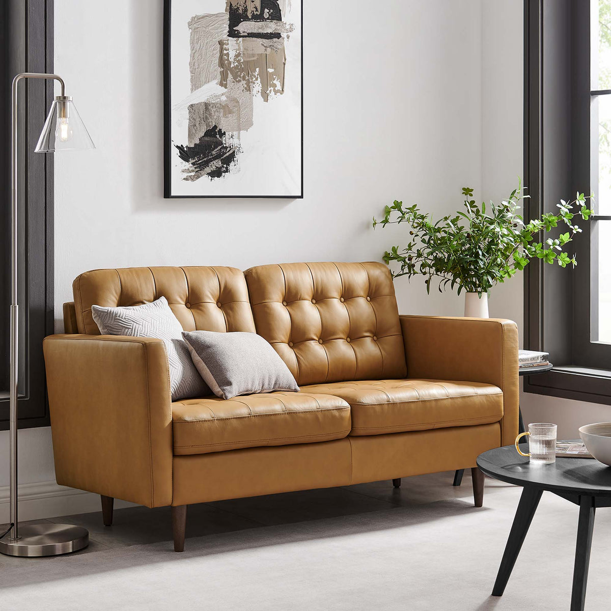Exalt Tufted Leather Loveseat - Tan
