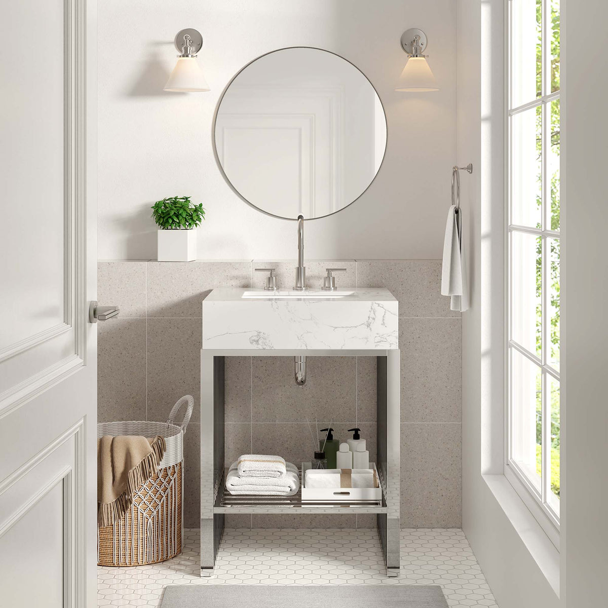 Gridiron 24" Bathroom Vanity - White Silver