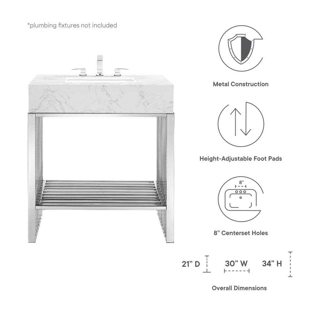 Gridiron 30" Bathroom Vanity - White Silver