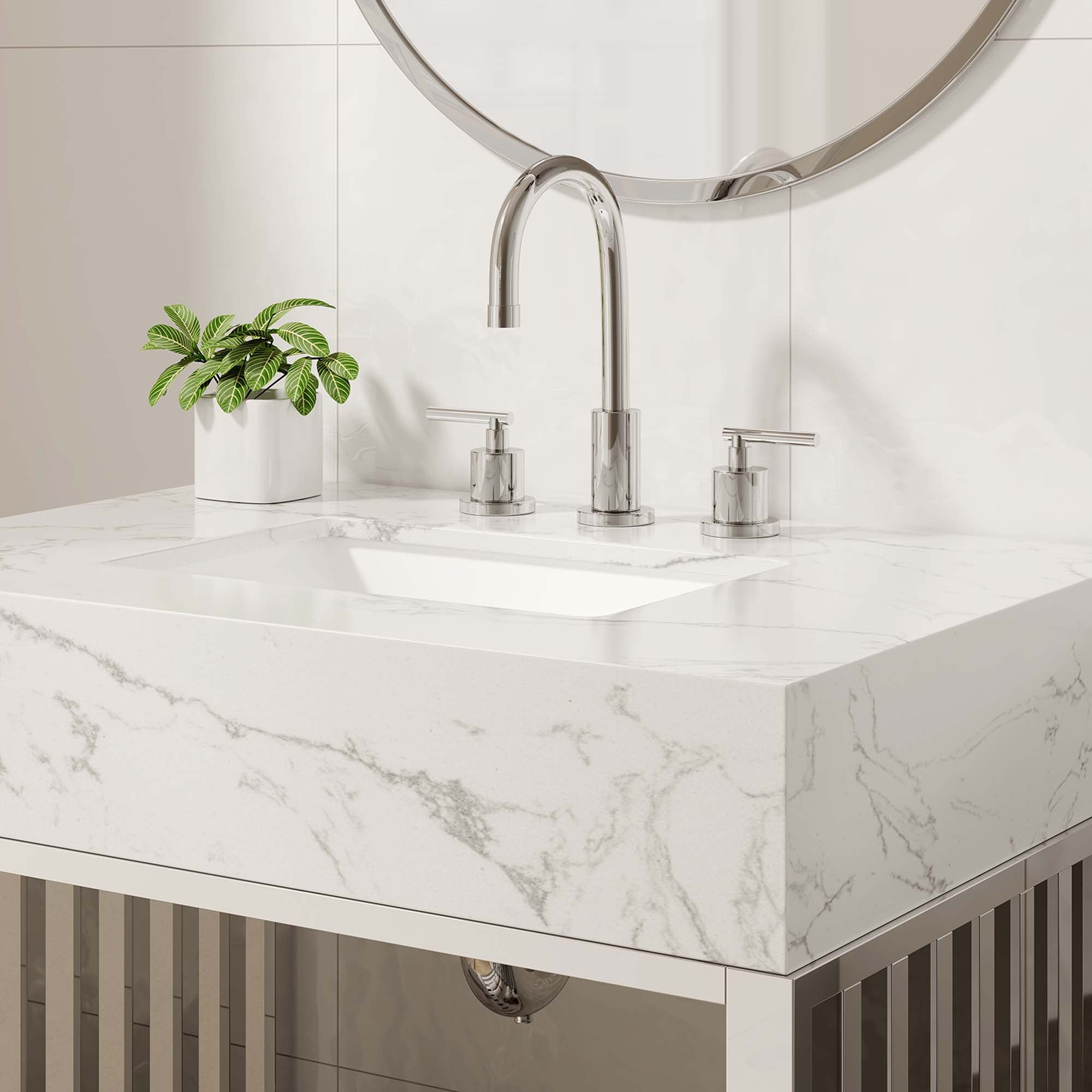 Gridiron 30" Bathroom Vanity - White Silver