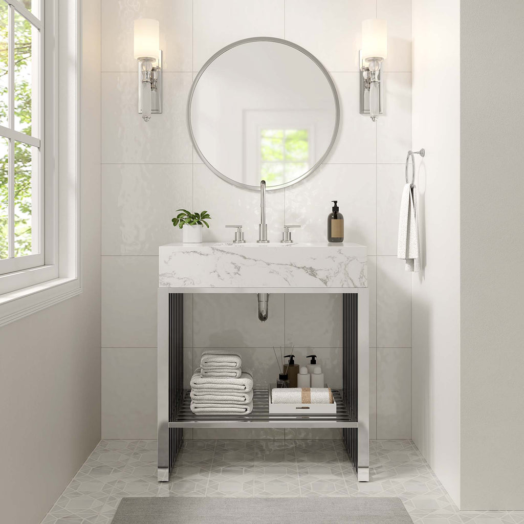 Gridiron 30" Bathroom Vanity - White Silver