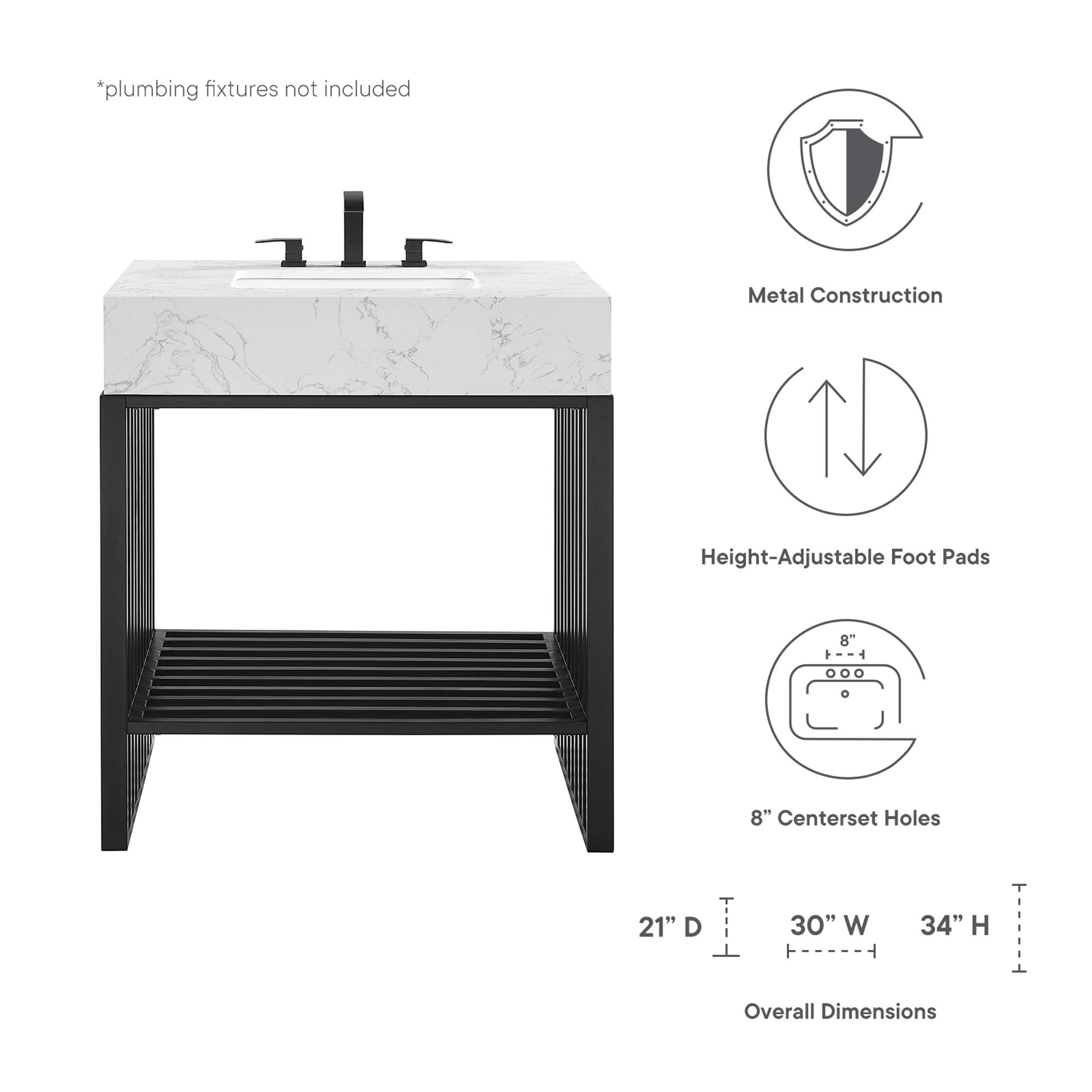 Gridiron 30" Bathroom Vanity - White Black
