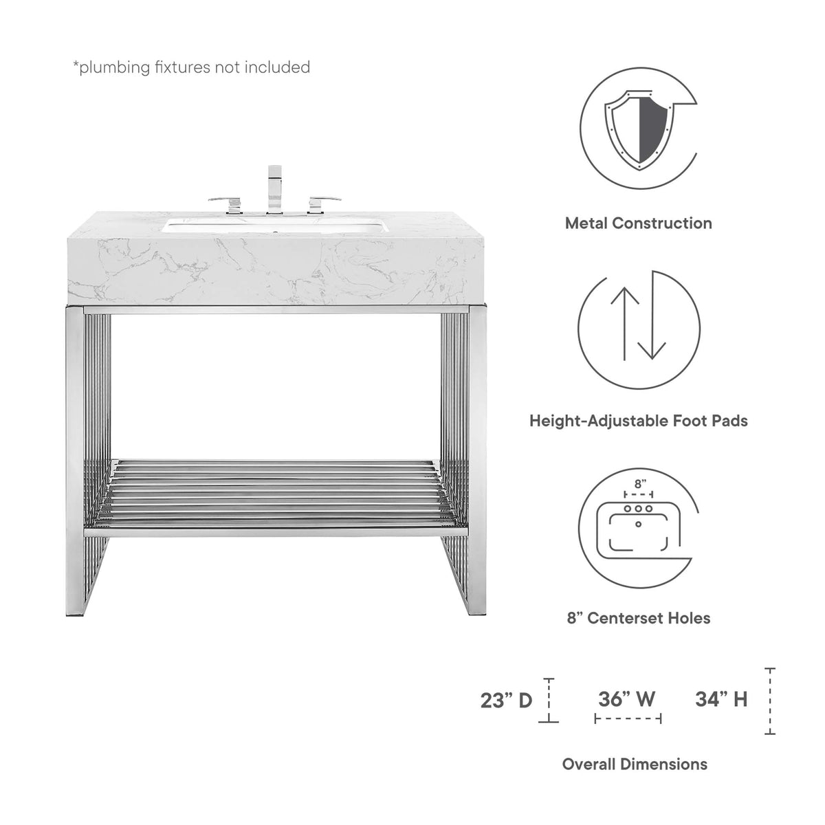Gridiron 36" Bathroom Vanity - White Silver