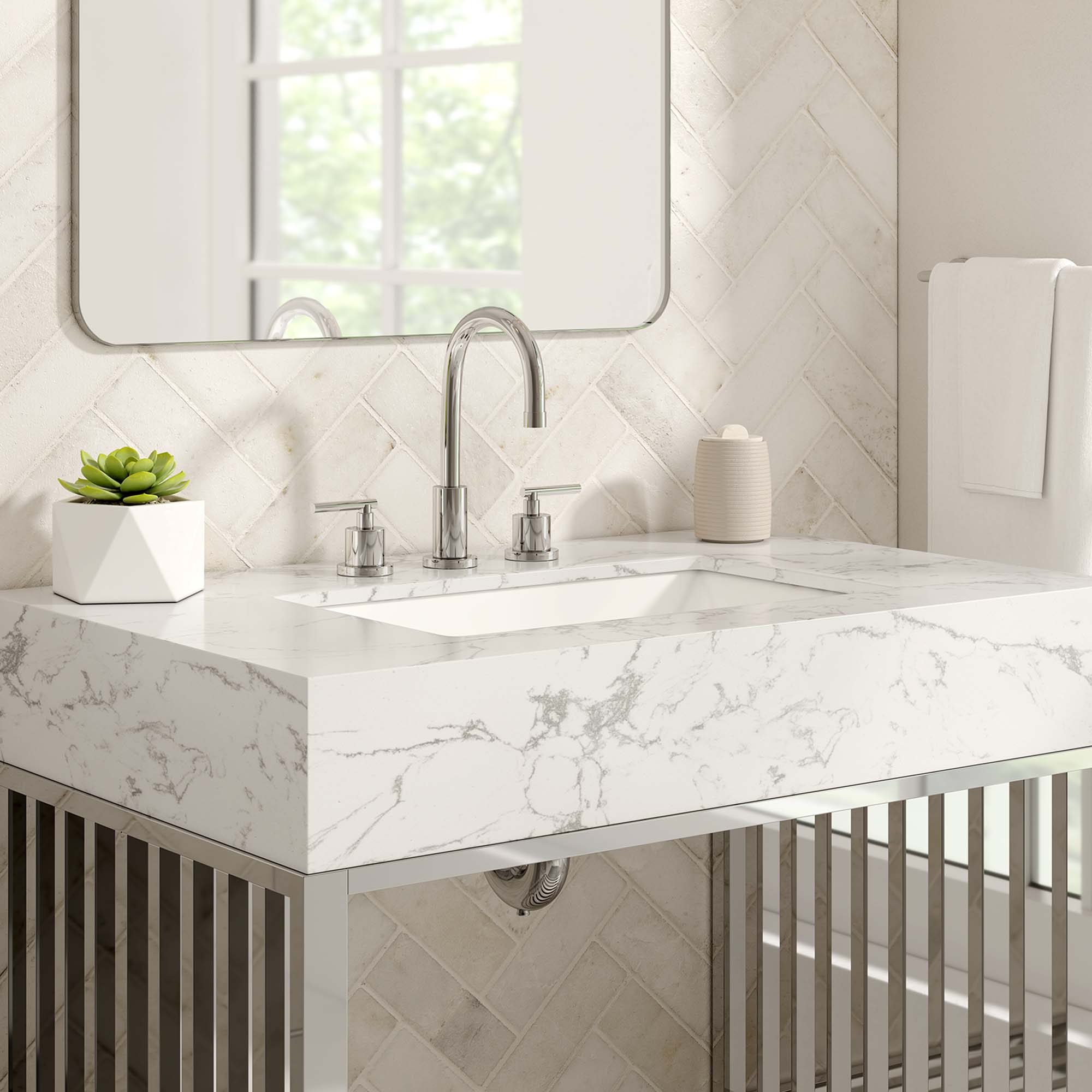 Gridiron 36" Bathroom Vanity - White Silver